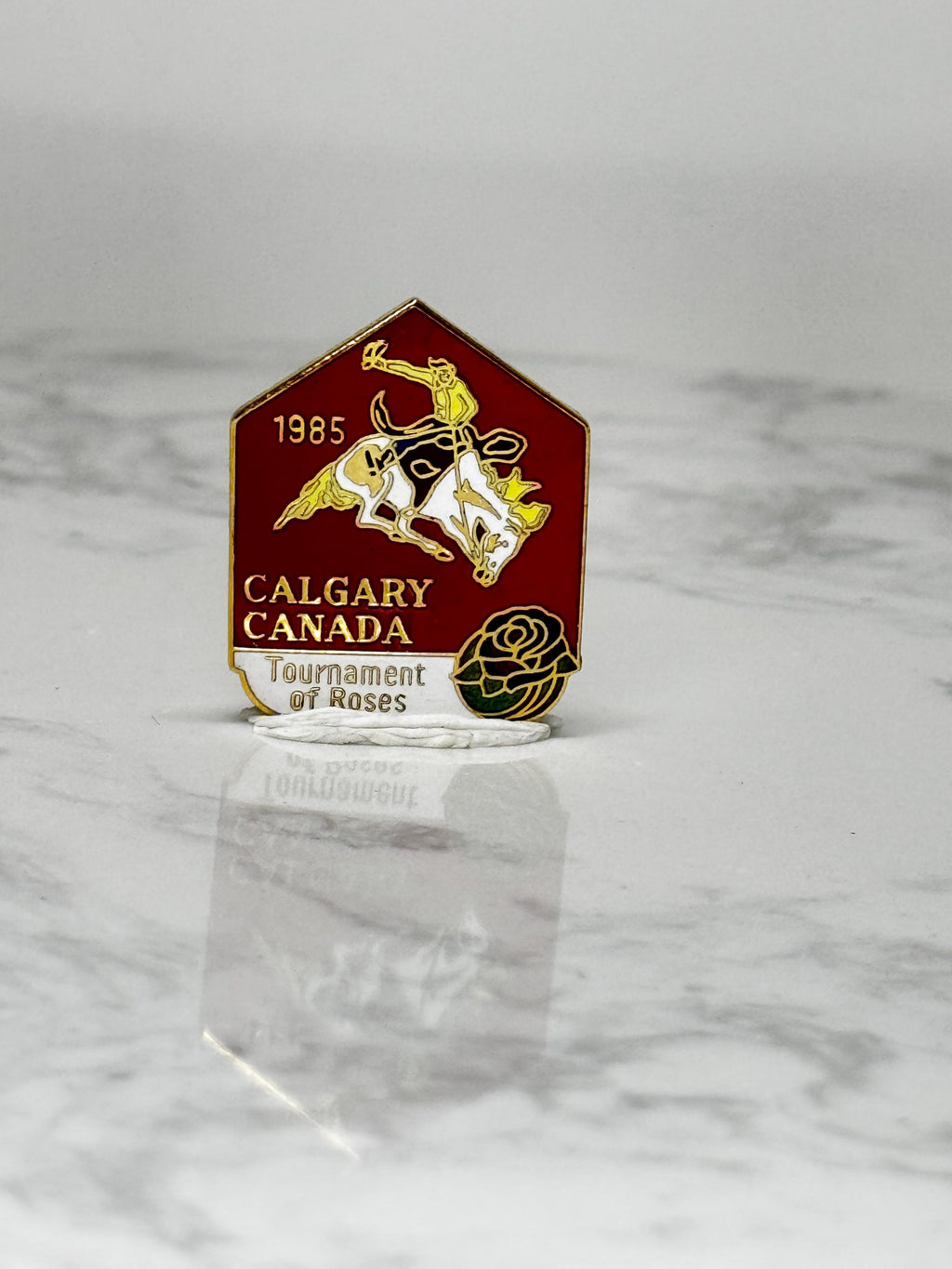 Vintage Calgary Canada Enamel Pin: Red Rodeo - 1985 Event Souvenir