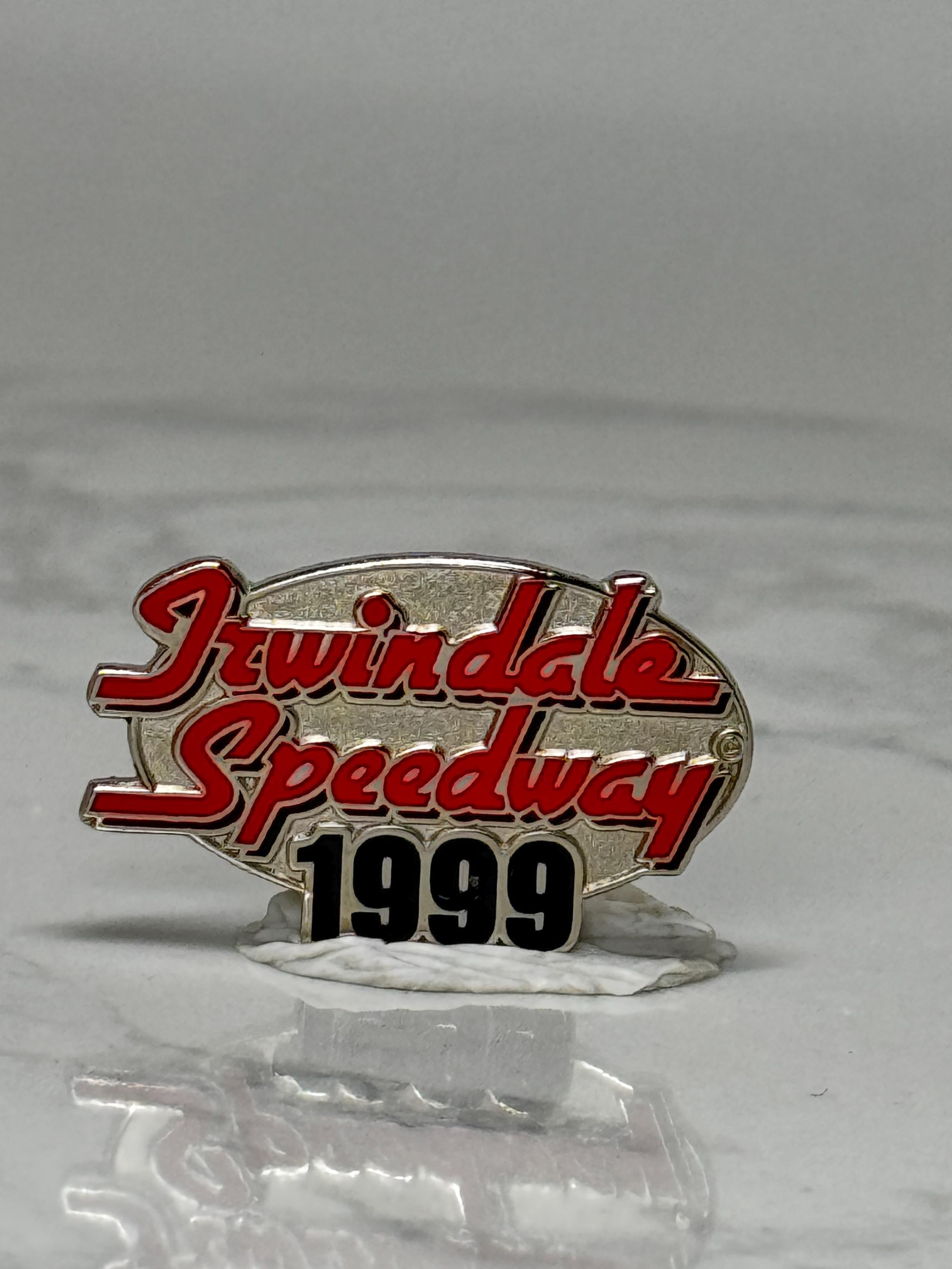 Vintage Irwindale Speedway Lapel Pin: Red Enamel Silver - 1999 Racing