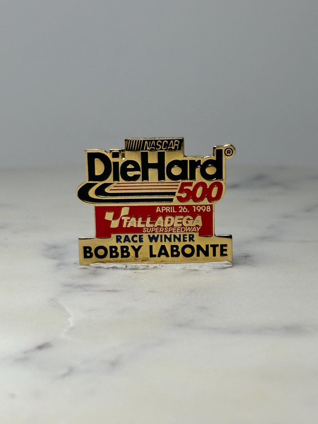 Vintage NASCAR DieHard 500 Pin: Gold Enamel - 1998 Race Winner