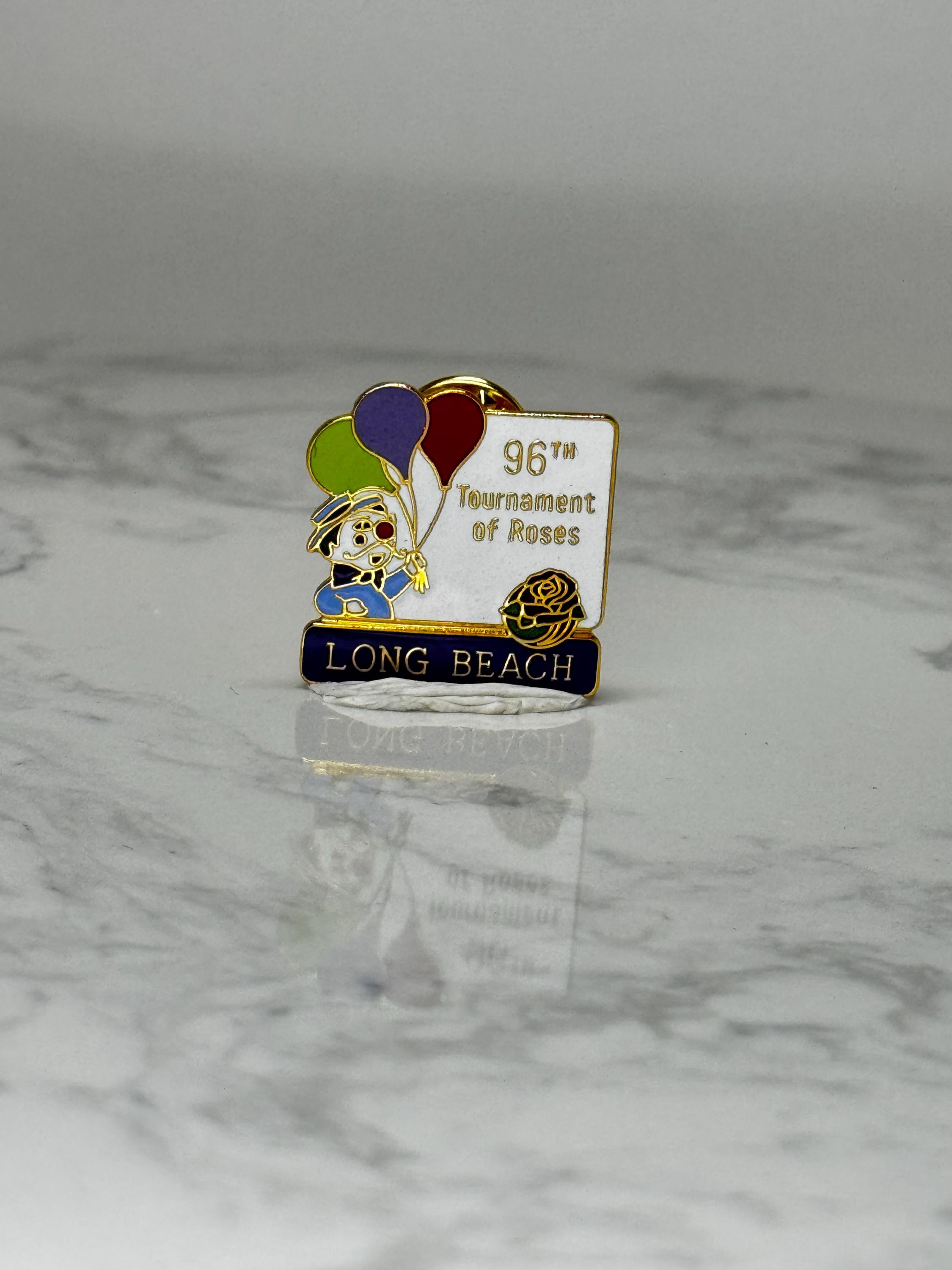 Vintage 96th Tournament of Roses Pin: Gold Tone Enamel - Long Beach Souvenir