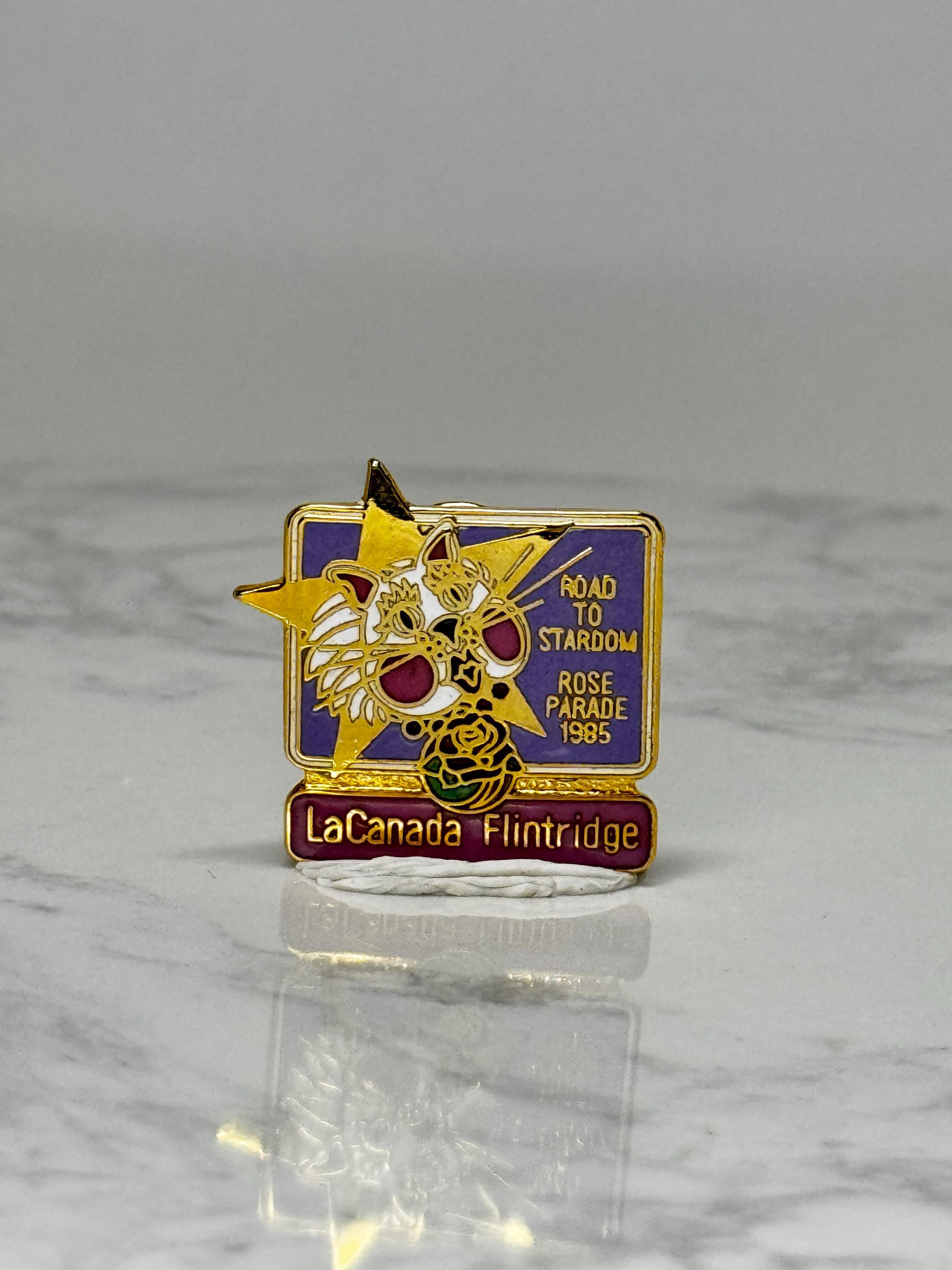 Vintage La Canada Flintridge Pin: Gold Enamel - 1985 Rose Parade