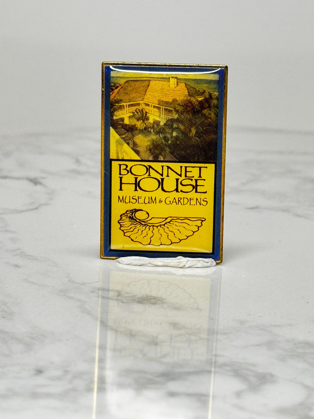 Vintage Bonnet House Museum Pin: Blue & Gold Enamel - Florida Accessory