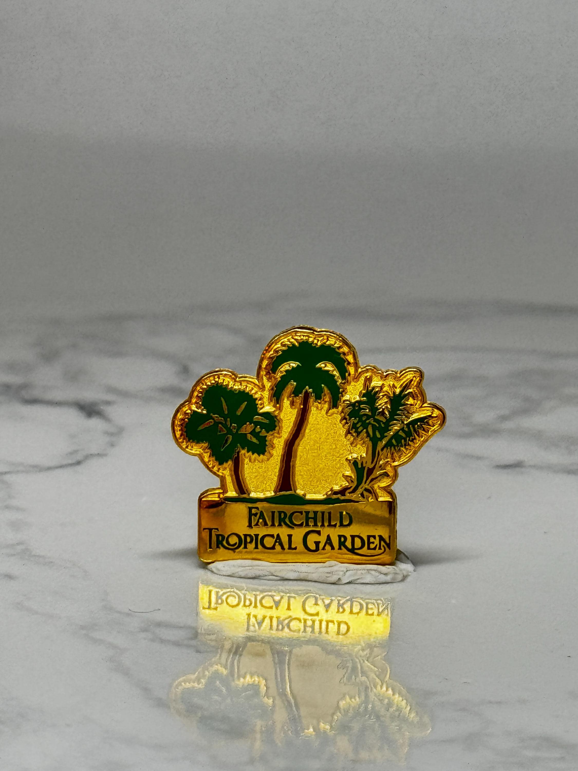 Vintage Fairchild Tropical Garden Lapel Pin: Gold & Green - Florida Souvenir