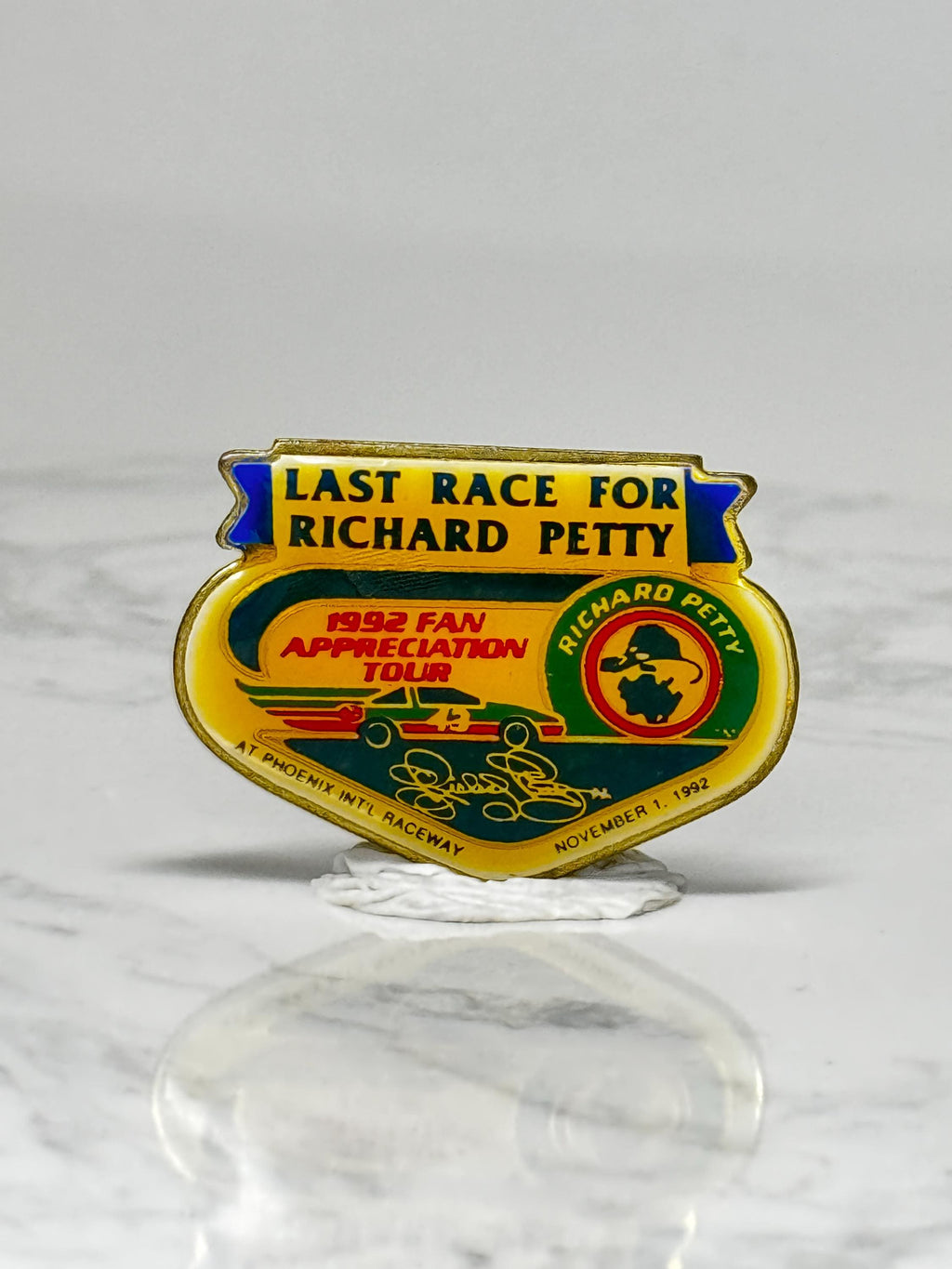 Vintage Richard Petty Racing Pin: Gold Tone Enamel - 1992 NASCAR