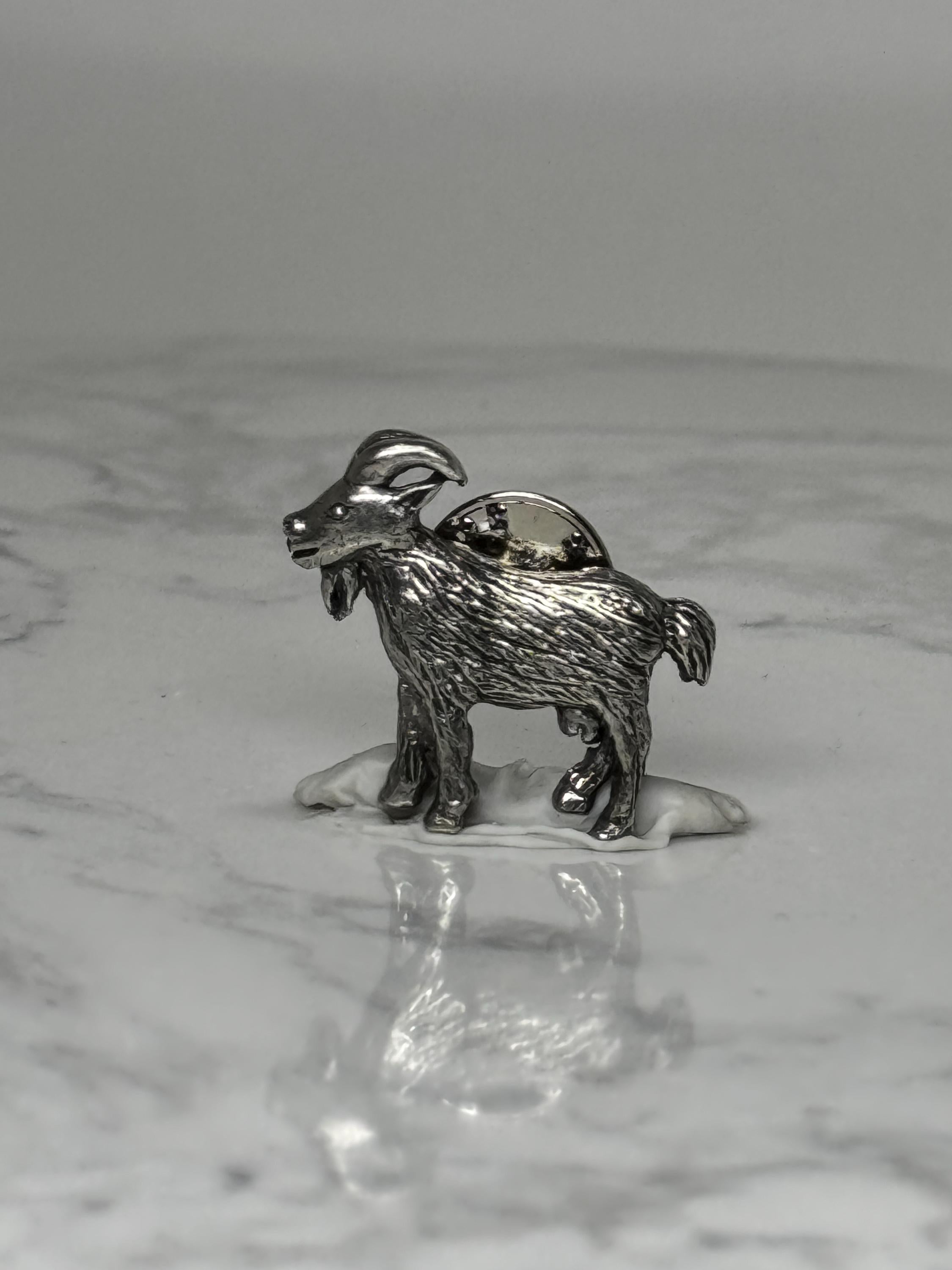 Vintage Goat Figural Pin: Silver Tone - Farm Animal Accessory
