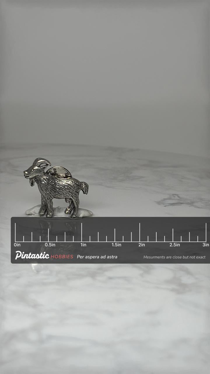 Vintage Goat Figural Pin: Silver Tone - Farm Animal Accessory with ruler overlay for size reference