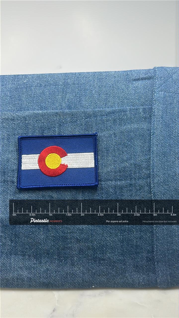 Colorado State Flag Collectable Patch: Blue Border - USA Accessory with ruler overlay for size reference