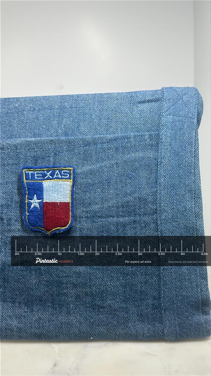 Texas State Flag Collectable Patch: Shield Style - Vintage Accessory with ruler overlay for size reference