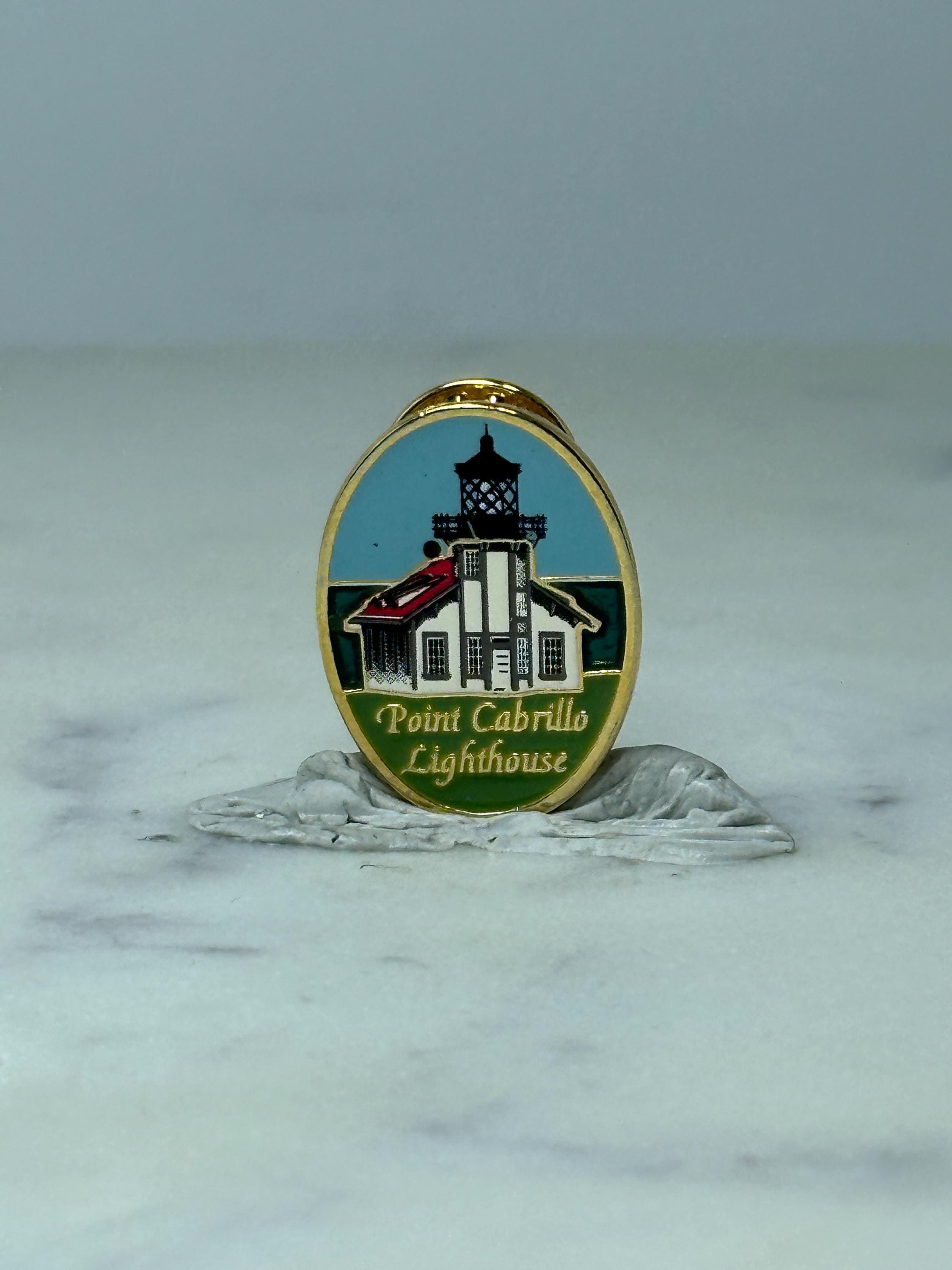 Vintage Point Cabrillo Lighthouse Souvenir Pin: Gold Tone - Coastal Travel Accessory