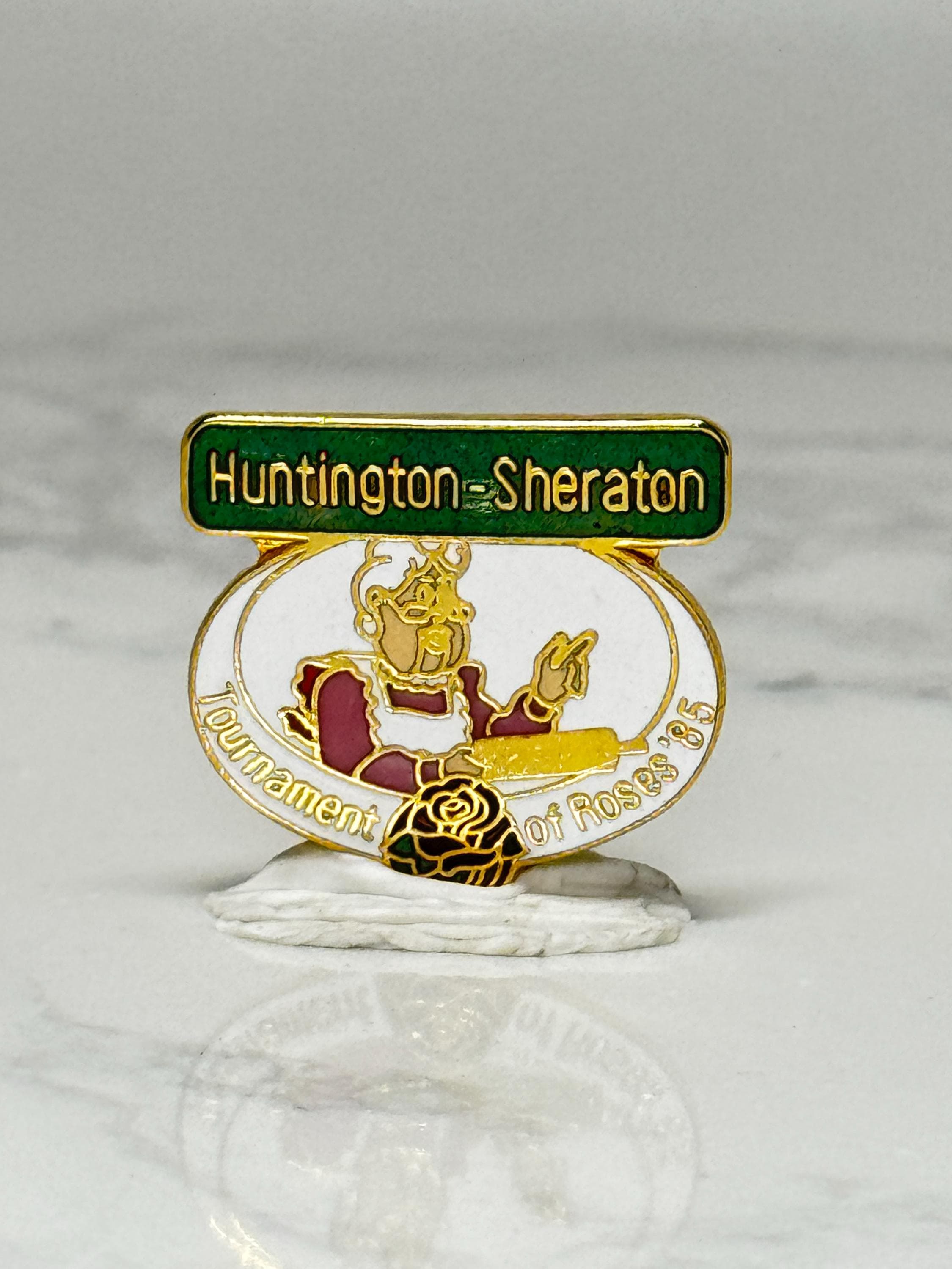 Vintage Huntington Sheraton Lapel Pin: Gold Enamel - 1985 Rose Parade