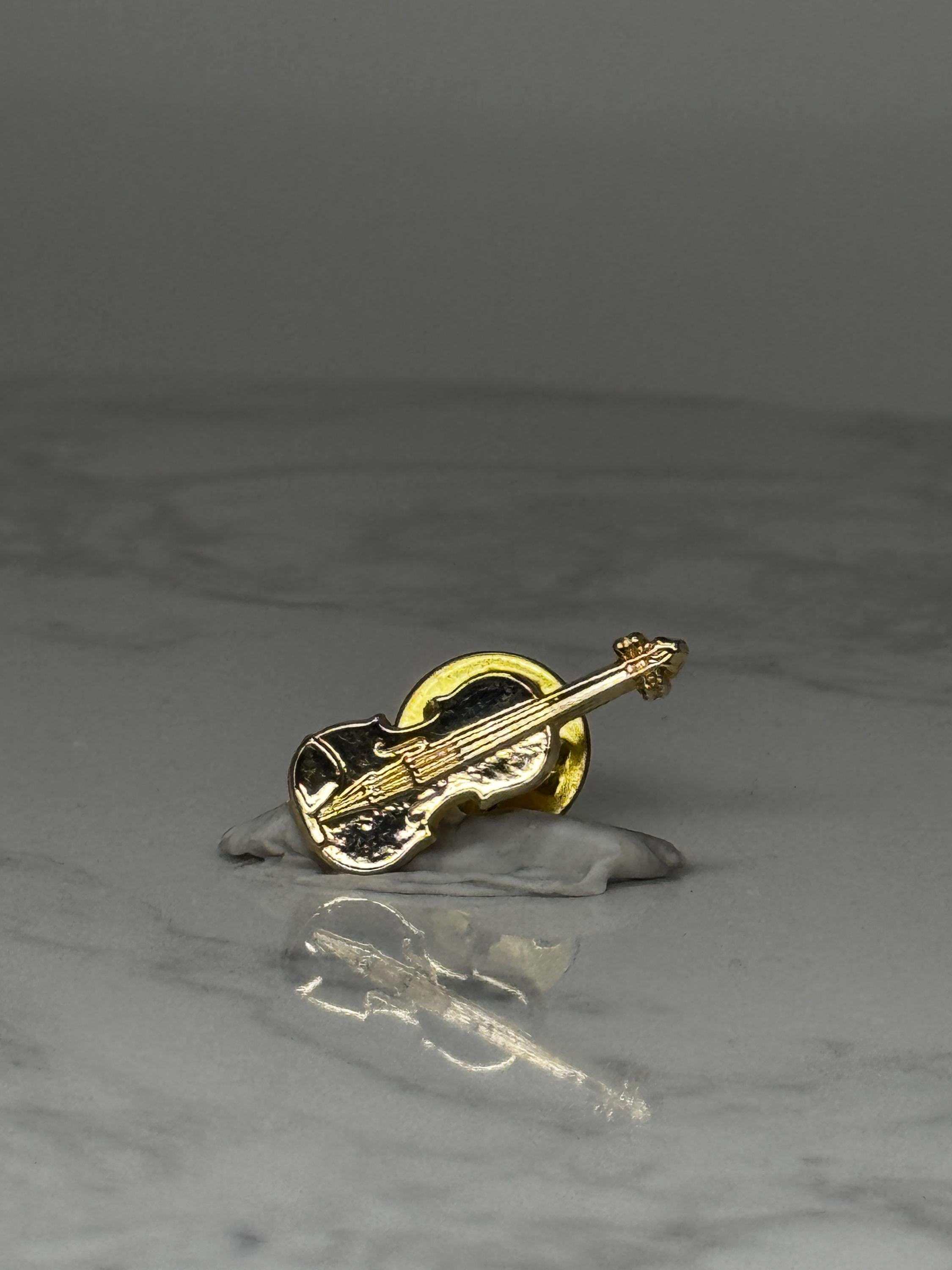Violin Lapel Pin: Gold Tone Enamel - Music Lover Accessory