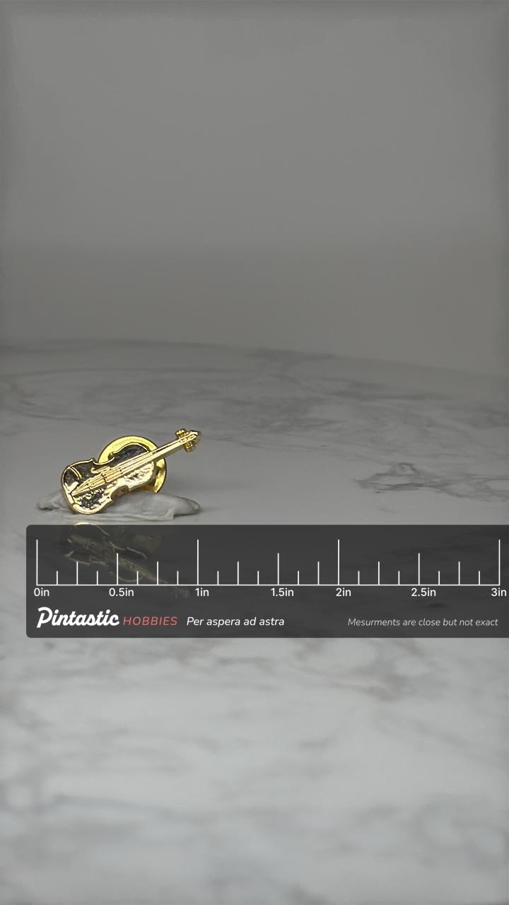 Violin Lapel Pin: Gold Tone Enamel - Music Lover Accessory with ruler overlay for size reference