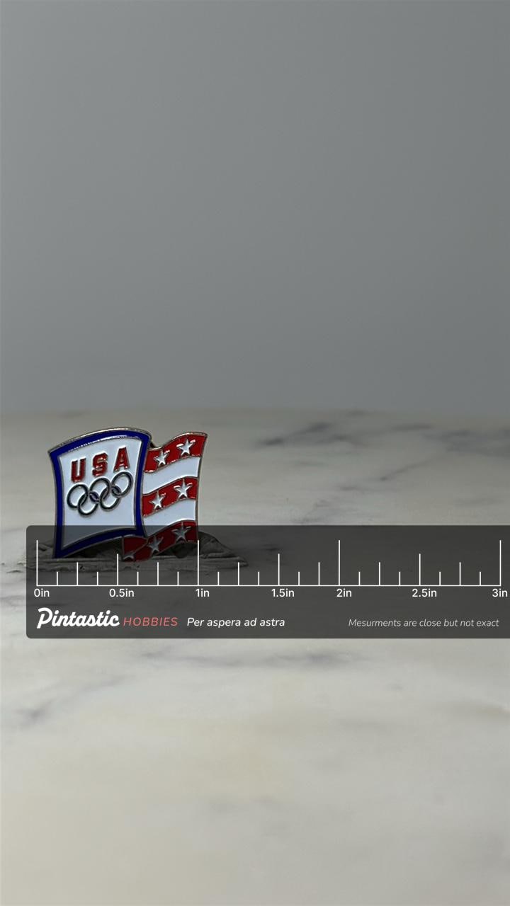 Vintage USA Olympic Flag Enamel Pin: Red White Blue - Patriotic Accessory with ruler overlay for size reference