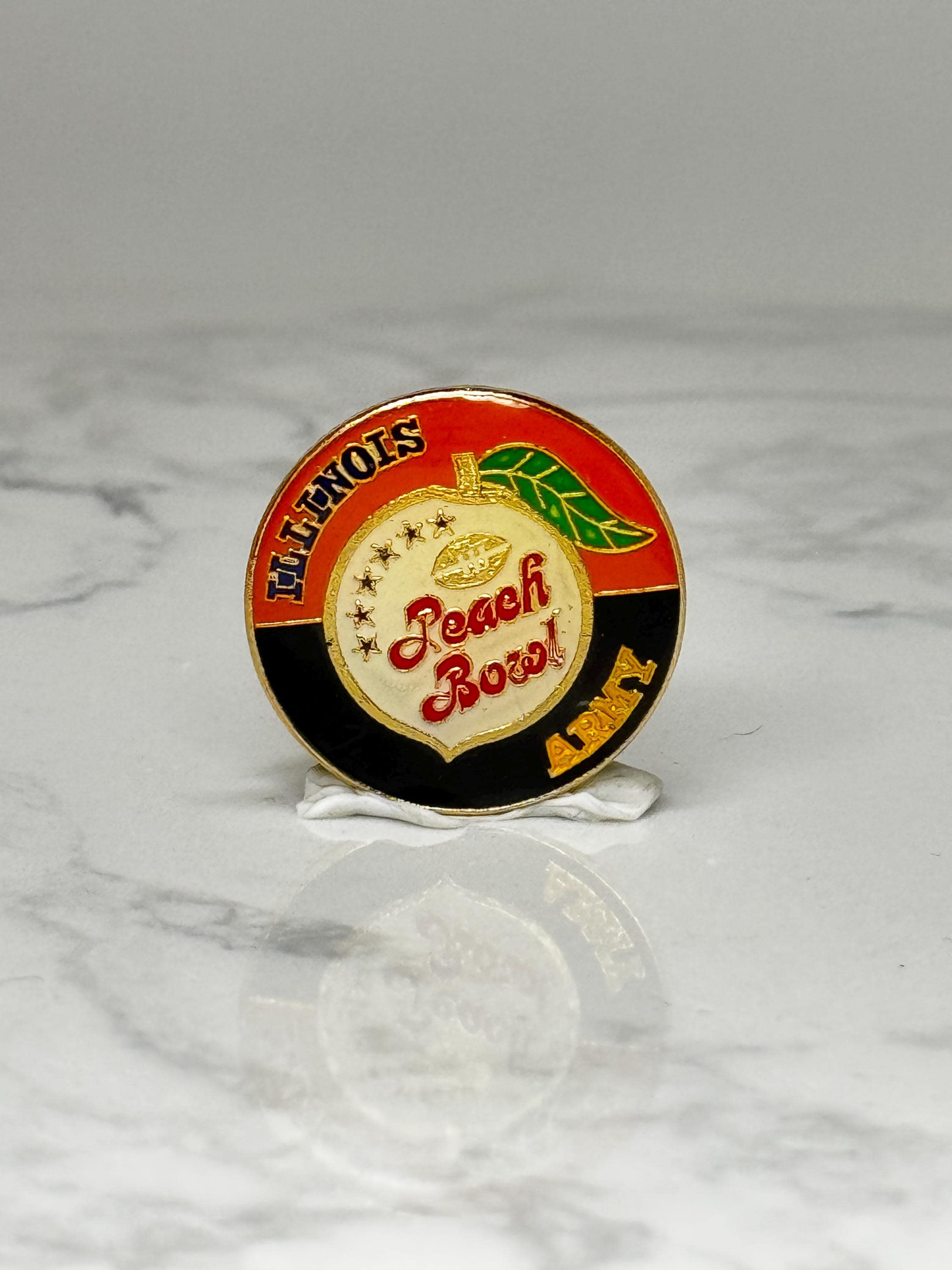 Vintage Illinois Peach Bowl Pin: Enamel Gold Tone - Sports Souvenir
