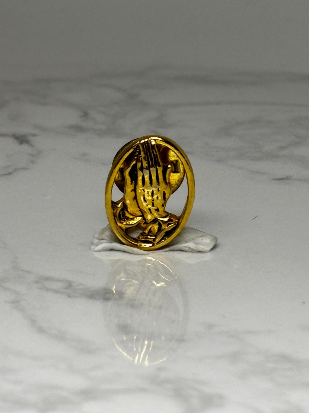 Vintage Praying Hands Lapel Pin: Gold Tone Relief - Religious Accessory