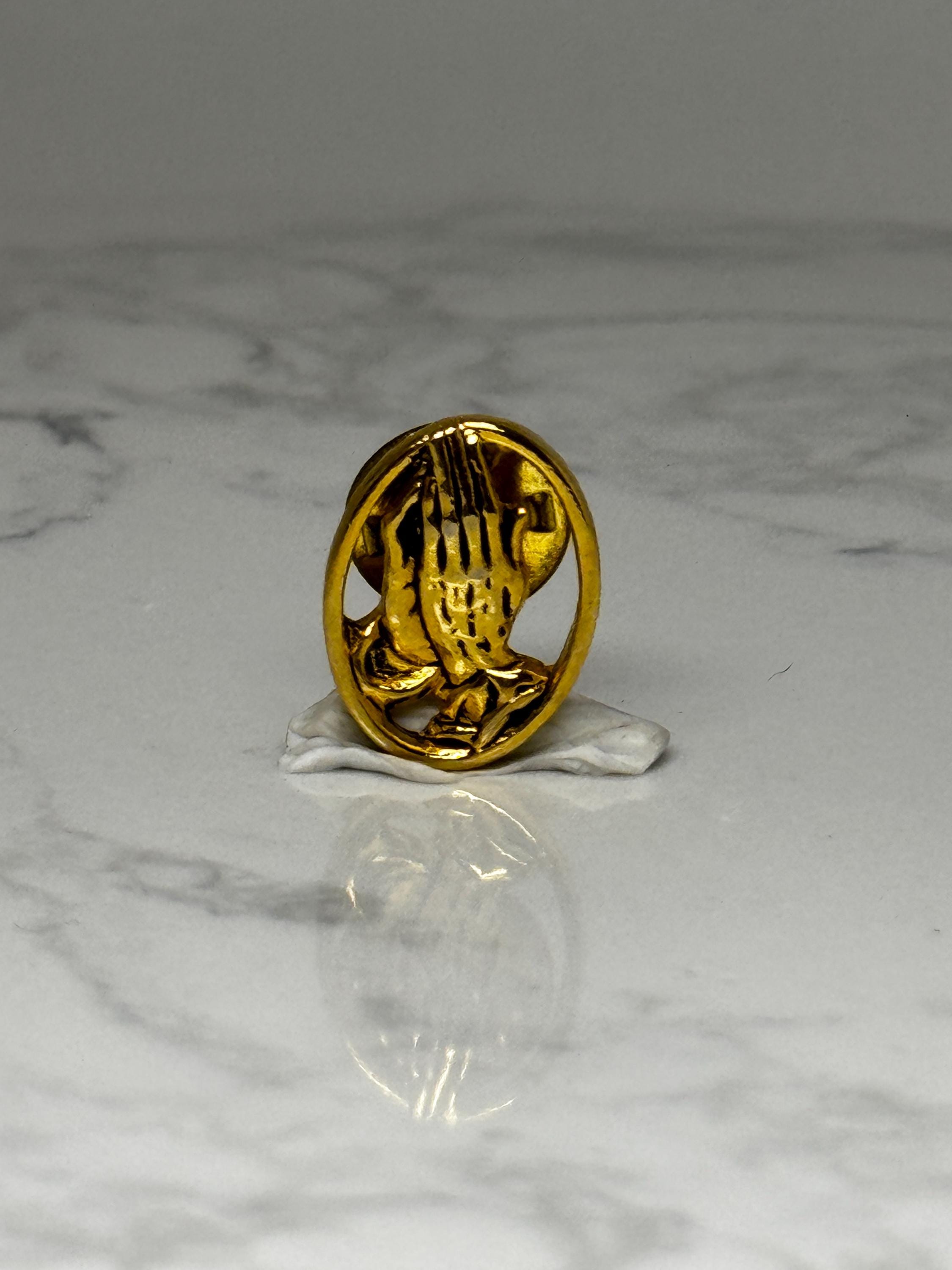 Vintage Praying Hands Lapel Pin: Gold Tone Relief - Religious Accessory