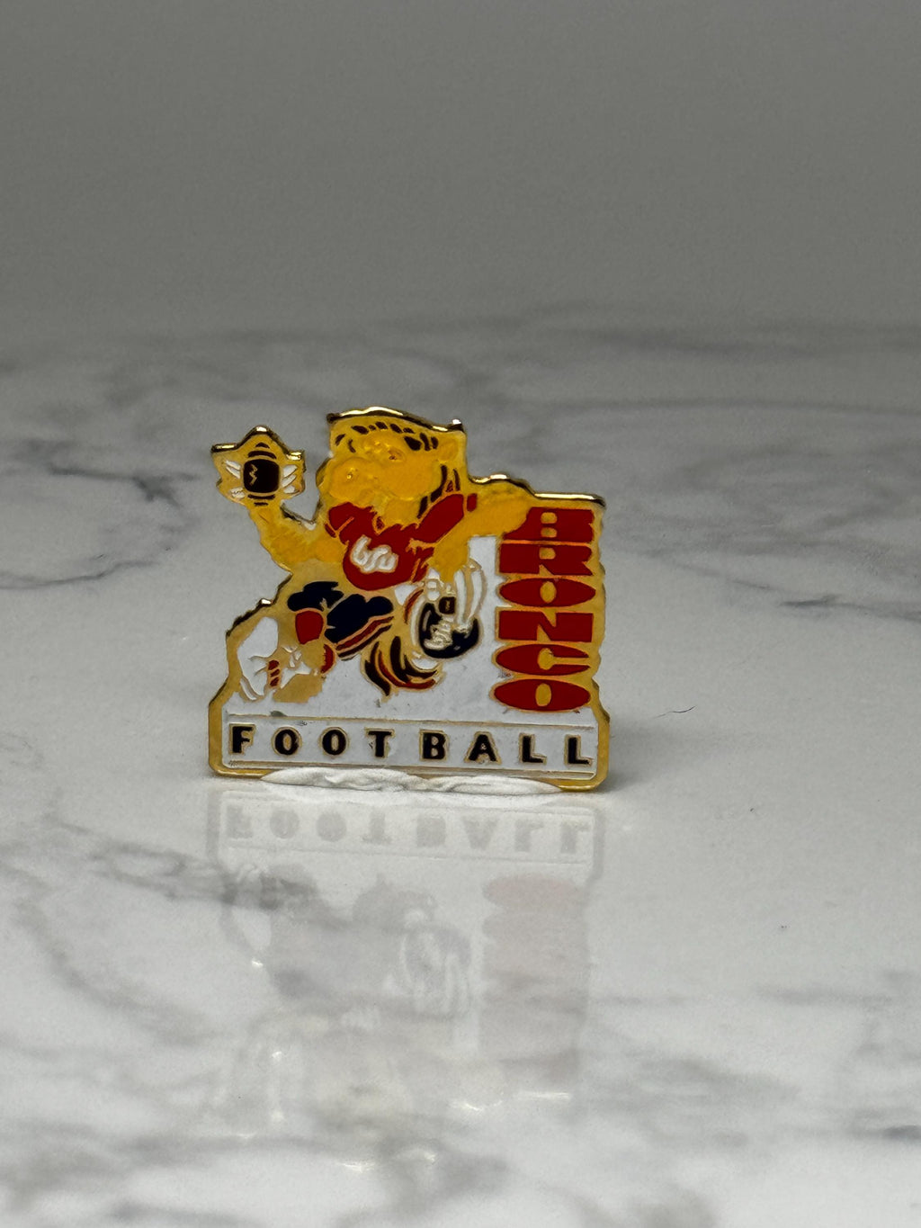 Vintage BSU Broncos Football Enamel Pin: Gold Tone - Sports Accessory