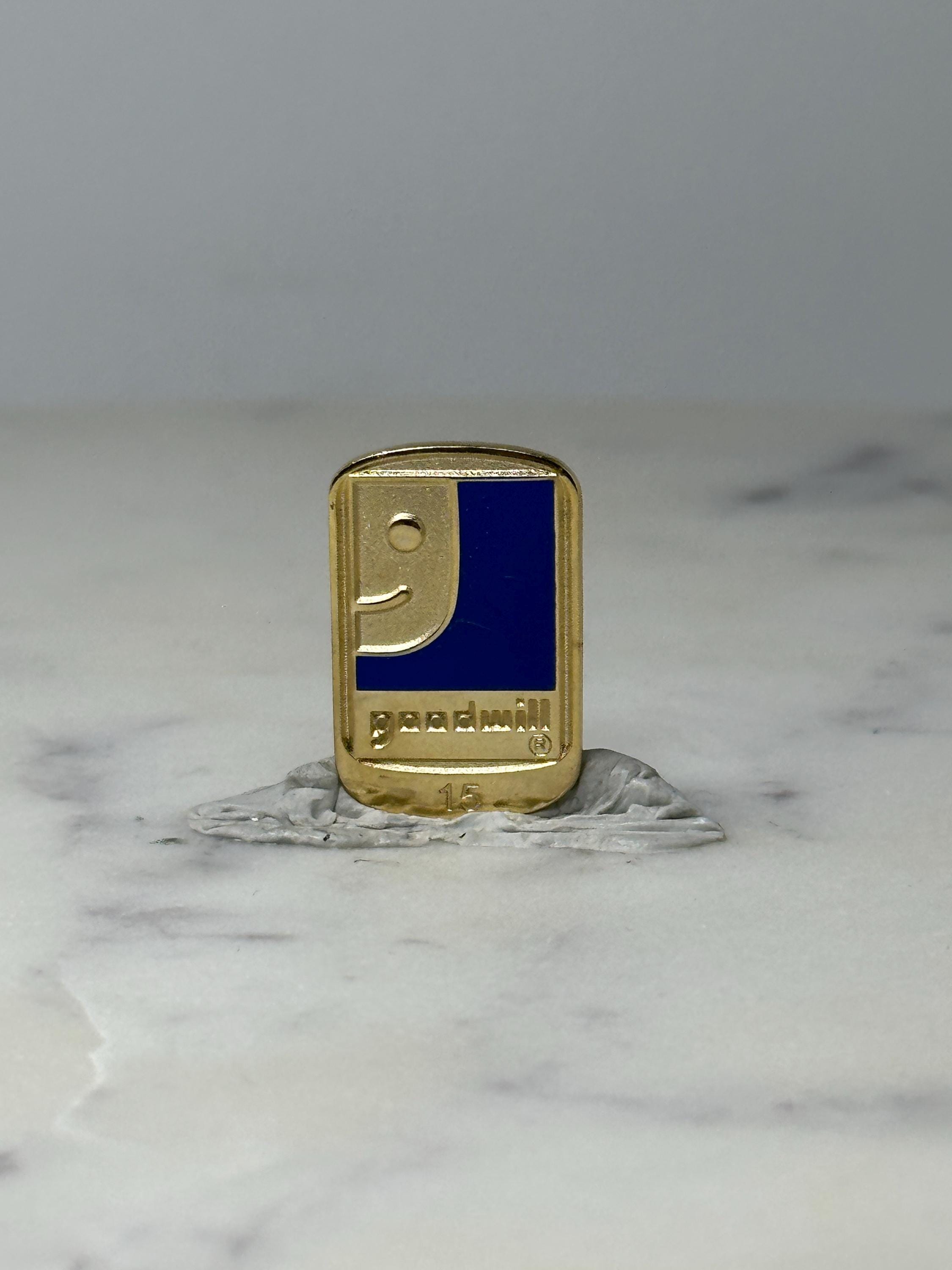 Vintage Goodwill 15 Year Service Pin: Gold Tone Blue Enamel - Award