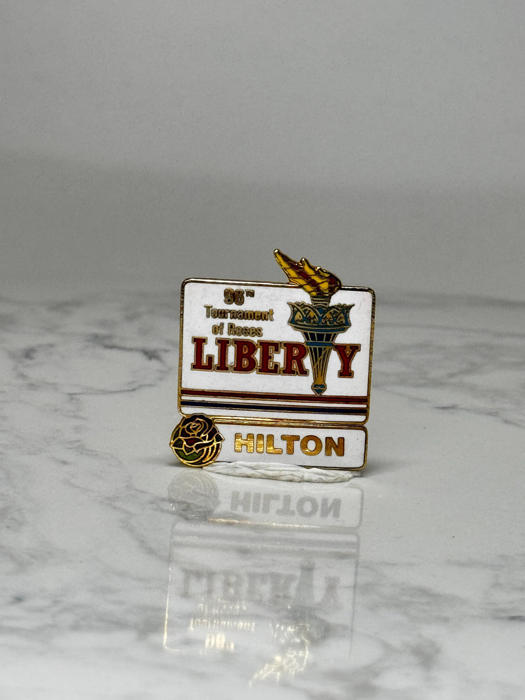 Vintage Hilton 85th Tournament of Roses Pin: Liberty Enamel - 1974 Roses Pin