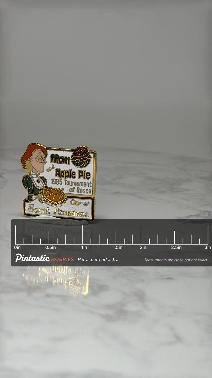 Vintage 1985 Tournament of Roses Pin: Enamel South Pasadena with ruler overlay for size reference