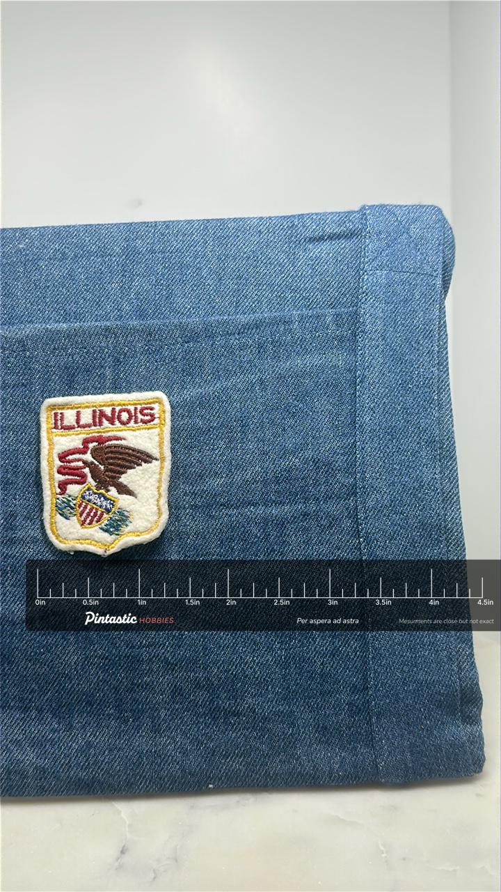 Illinois Collectable Patch: Gold Border Shield - State Souvenir with ruler overlay for size reference