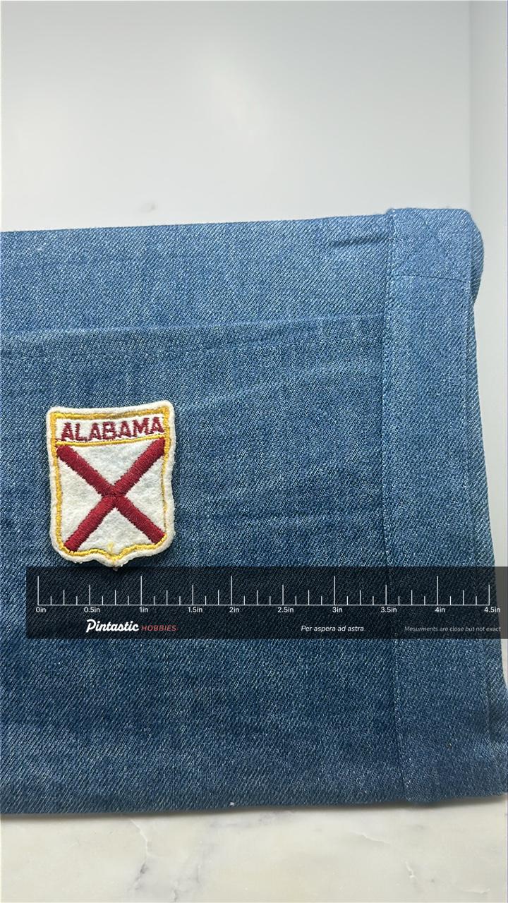 Alabama State Flag Collectable Patch: Red Shield - Vintage Travel Accessory with ruler overlay for size reference