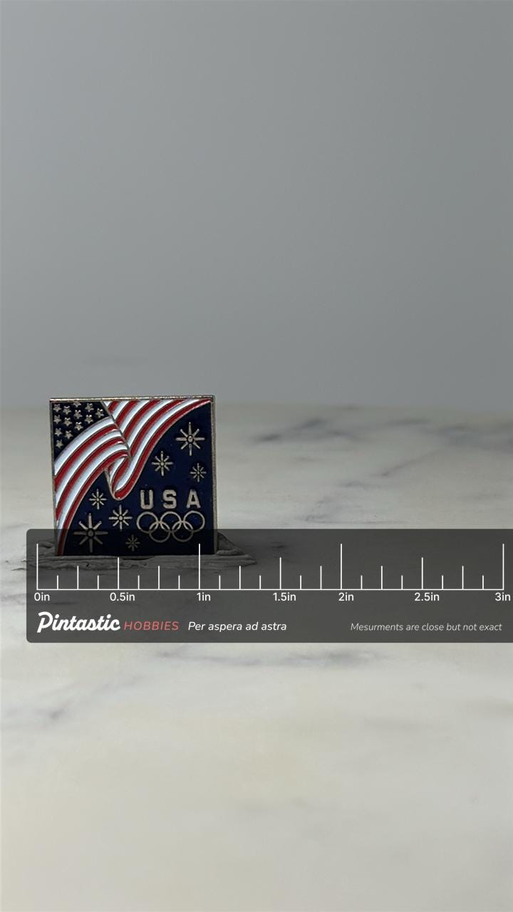 Vintage USA Olympic Flag Lapel Pin: Red White Blue - Patriotic Accessory with ruler overlay for size reference