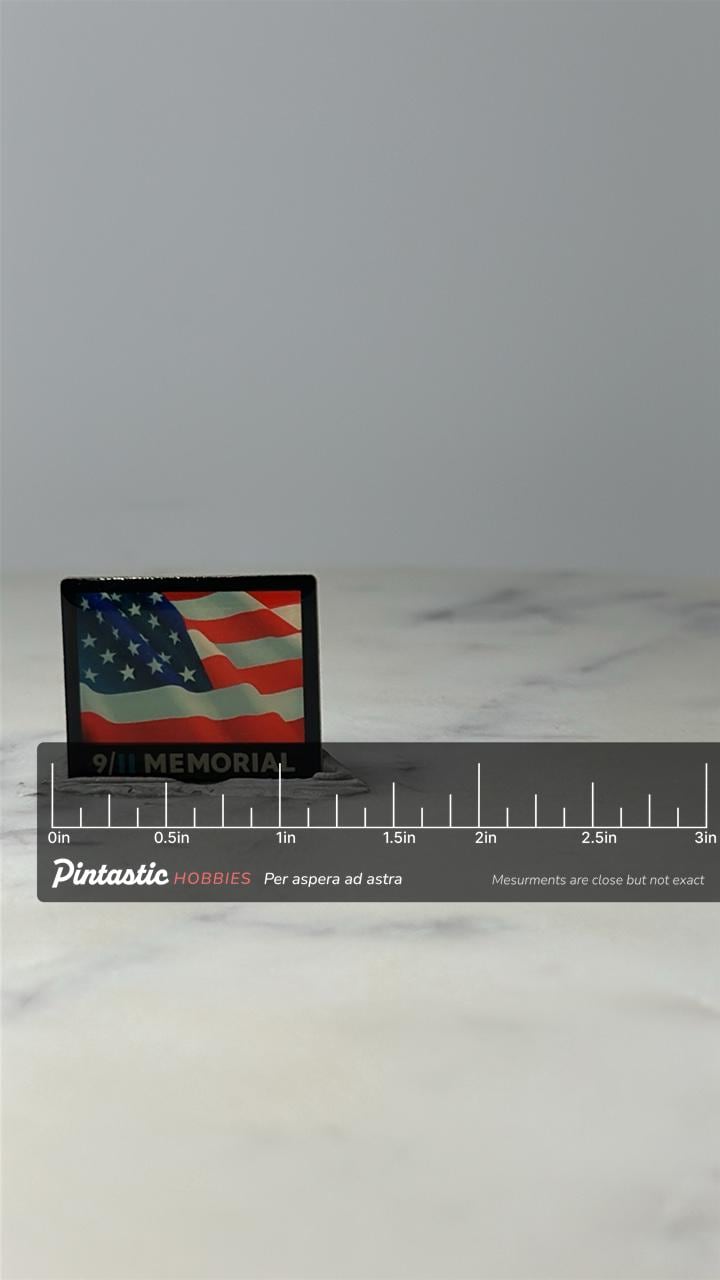 Vintage 9 11 Memorial Flag Lapel Pin: Enamel Finish - Patriotic Accessory with ruler overlay for size reference