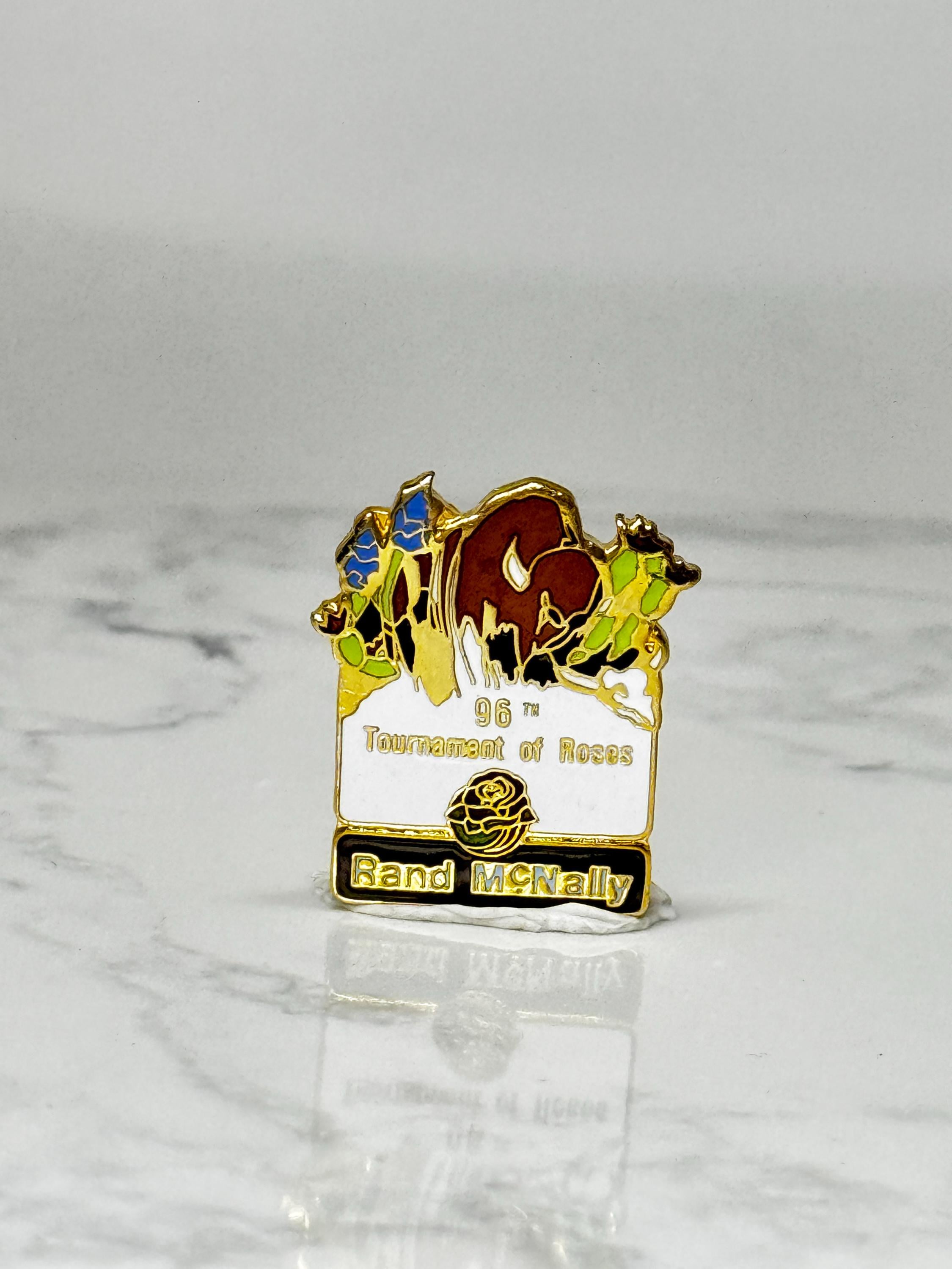 Vintage 96th Tournament of Roses Rand McNally Pin: Gold Enamel - 1996 Parade Accessory