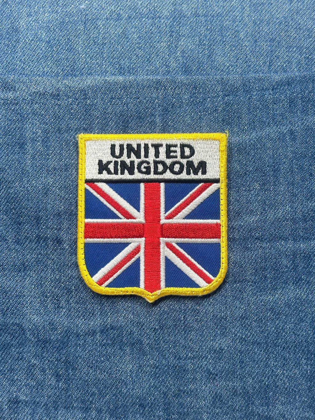 United Kingdom Travel Patch: Shield Yellow Border - UK Flag Accessory