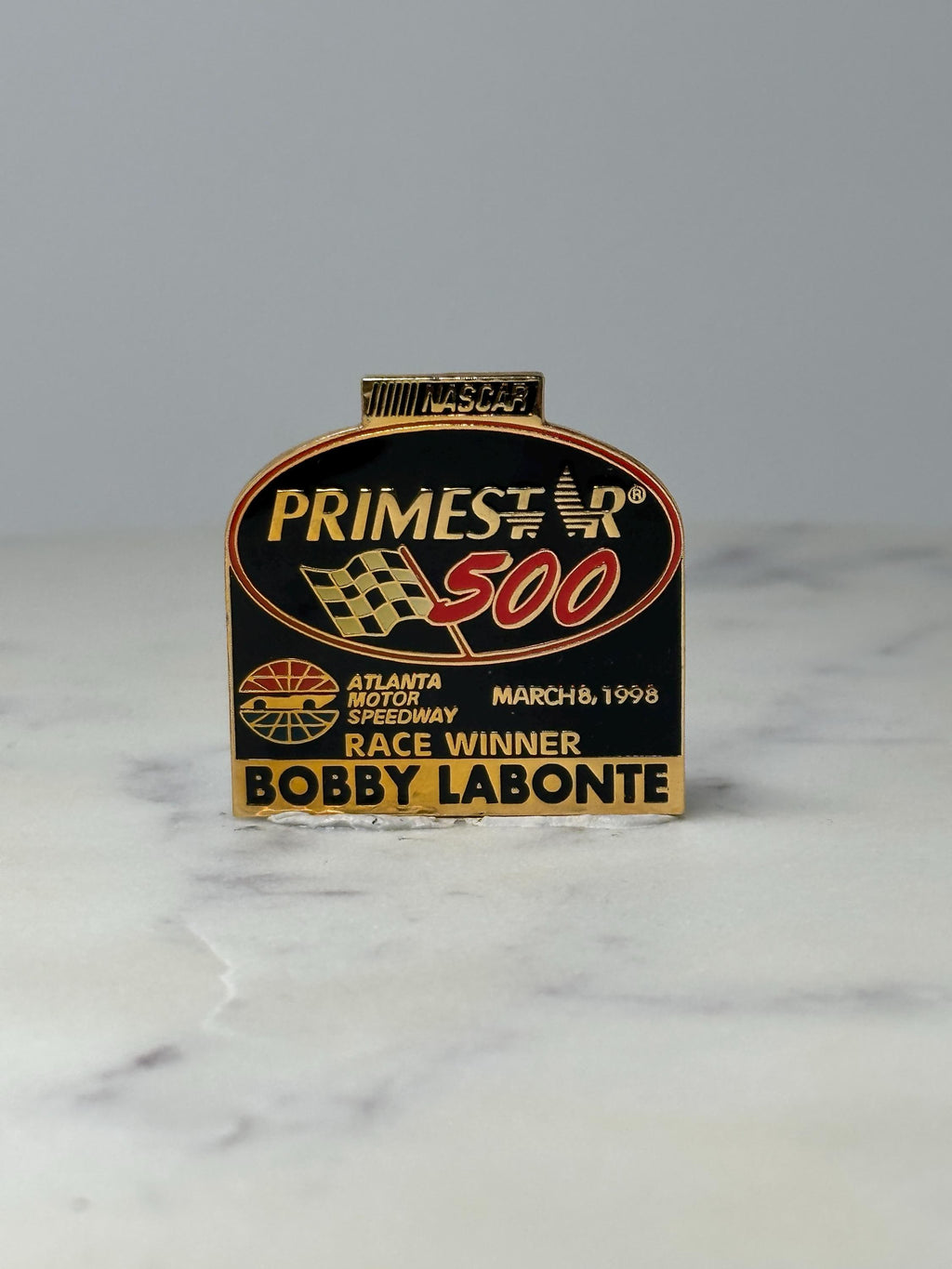 Vintage NASCAR Primestar 500 Pin: Gold Tone - 1998 Race Winner