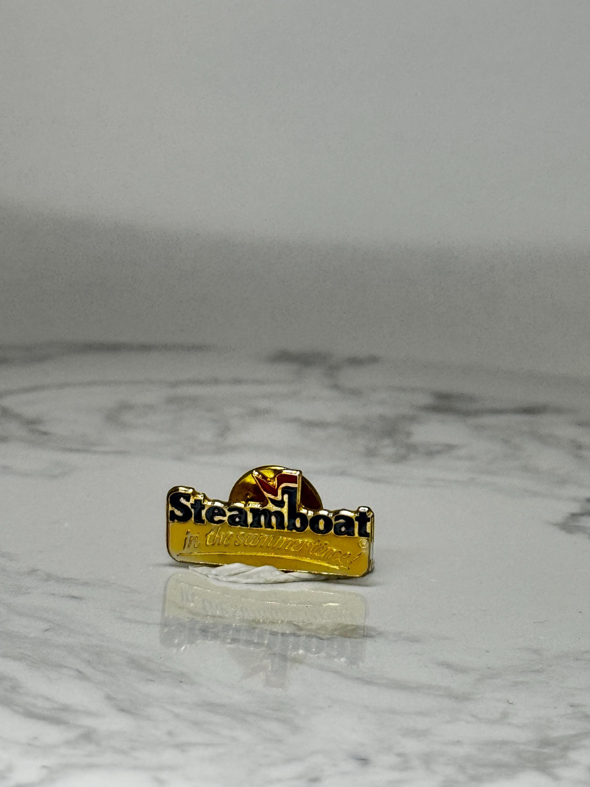 Vintage Steamboat Ski Resort Pin: Gold Tone Enamel - 1990s Travel Accessory