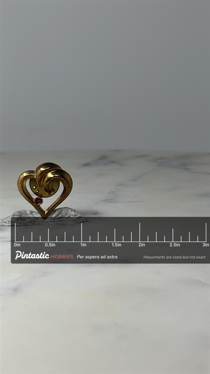 Vintage Heart Love Lapel Pin: Gold Tone Swirl - Romantic Gift with ruler overlay for size reference