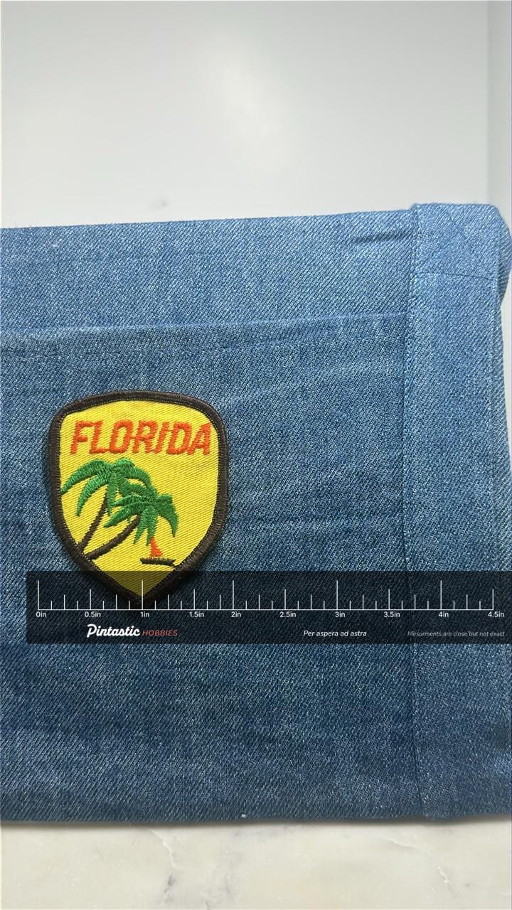 Florida Collectable Patch: Yellow Shield - State Travel Accessory with ruler overlay for size reference