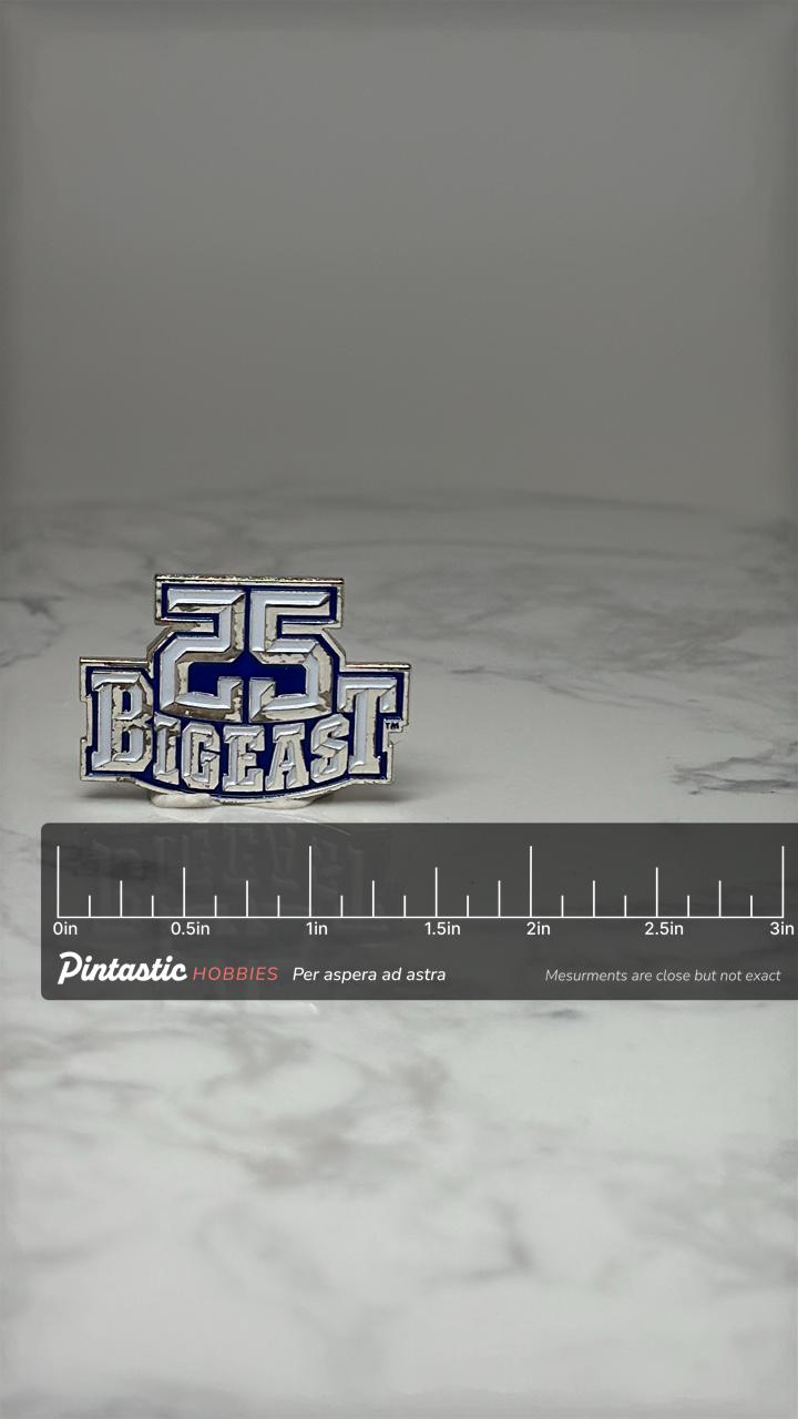 Vintage 25 Biggest Award Pin: Blue Silver Enamel - Corporate Accessory with ruler overlay for size reference