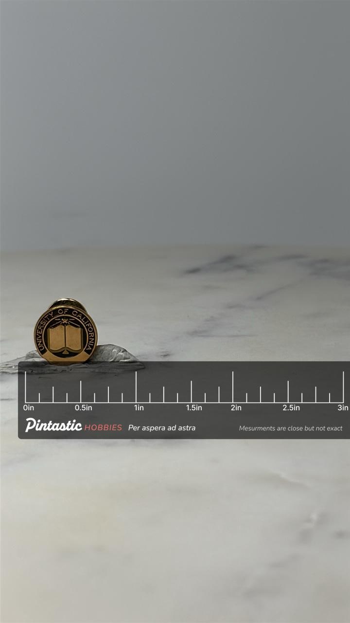 Vintage University of California Lapel Pin: Gold & Black - College Accessory with ruler overlay for size reference