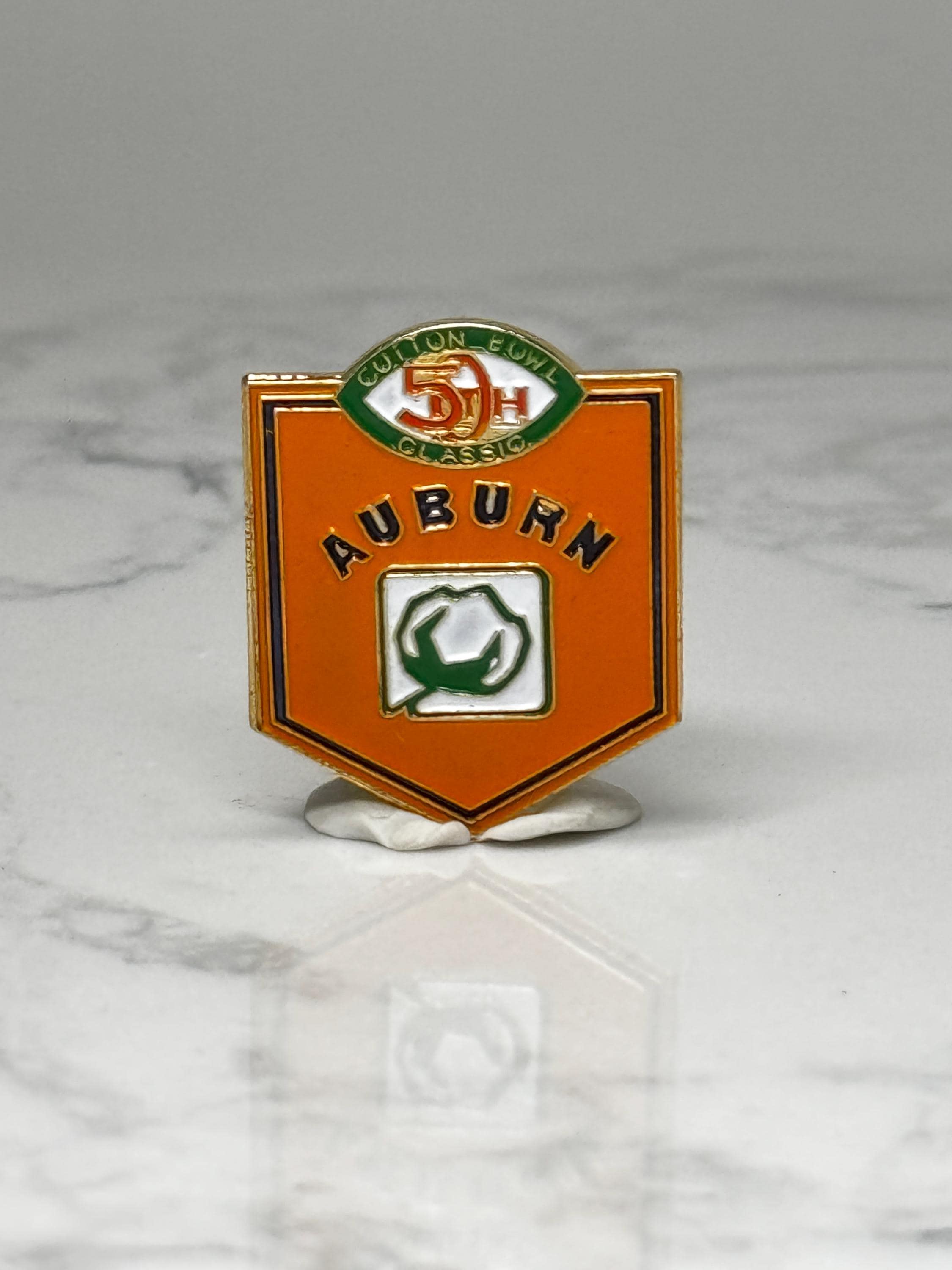 Vintage Auburn 5th Classic Enamel Pin: Orange Shield - Golf Event Accessory
