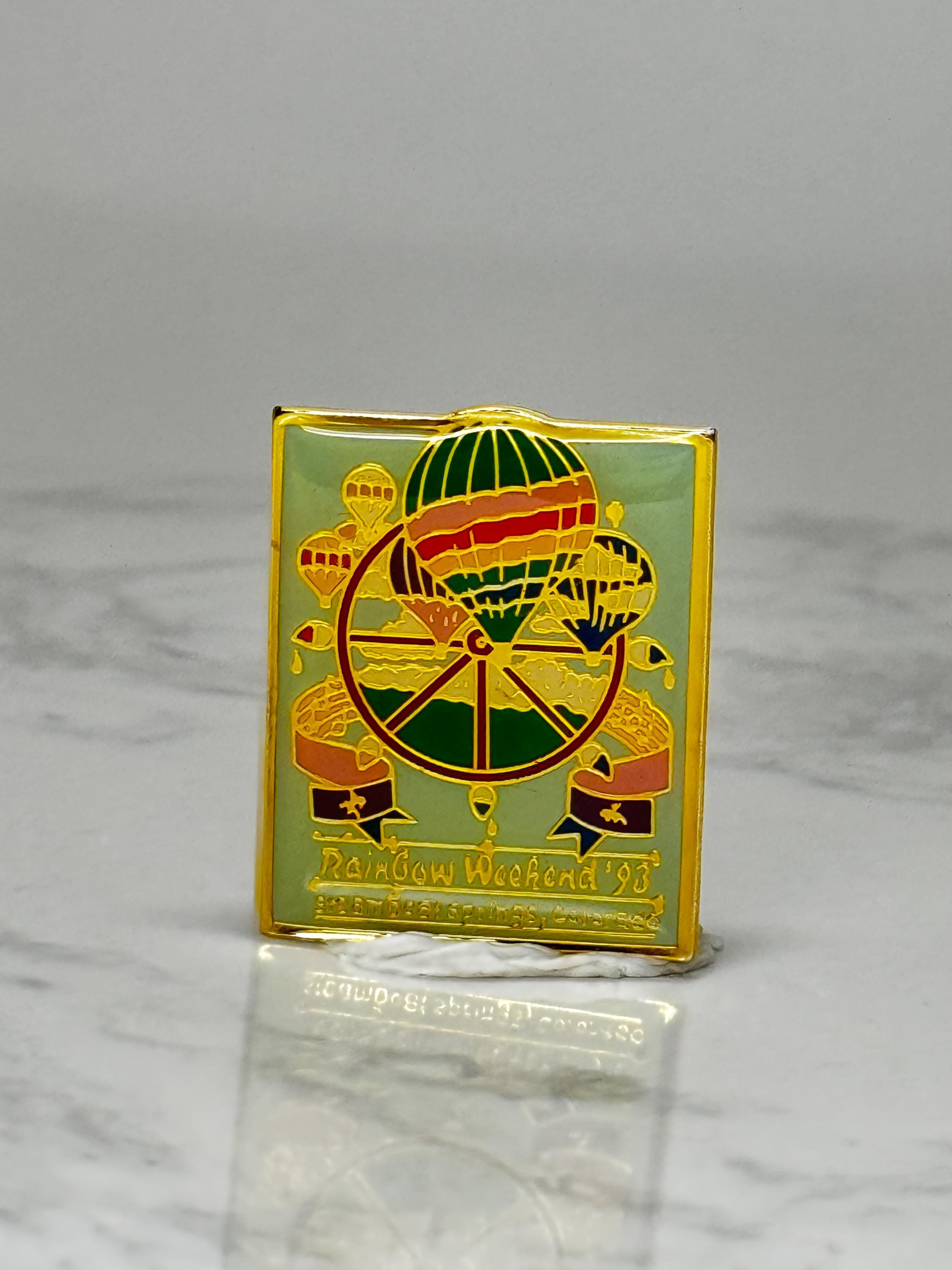 Vintage Rainbow Weekend 1993 Hot Air Balloon Pin: Gold Tone Enamel - Festival Souvenir