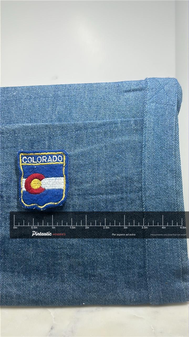 Colorado State Flag Collectable Patch: Blue Shield - Souvenir with ruler overlay for size reference