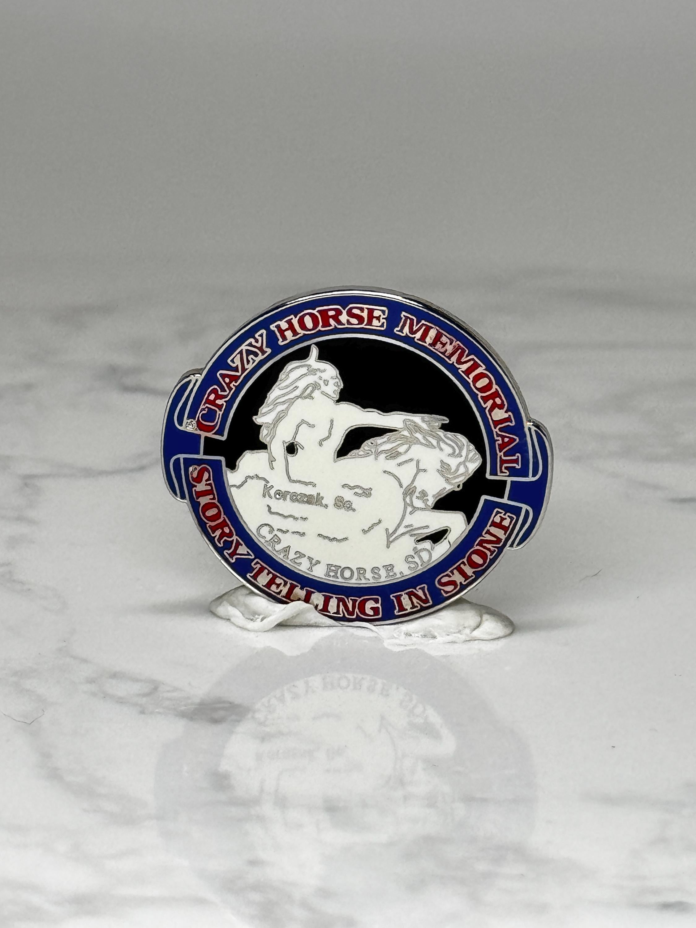 Vintage Crazy Horse Memorial Pin: Enamel Blue Red - South Dakota Souvenir Accessory