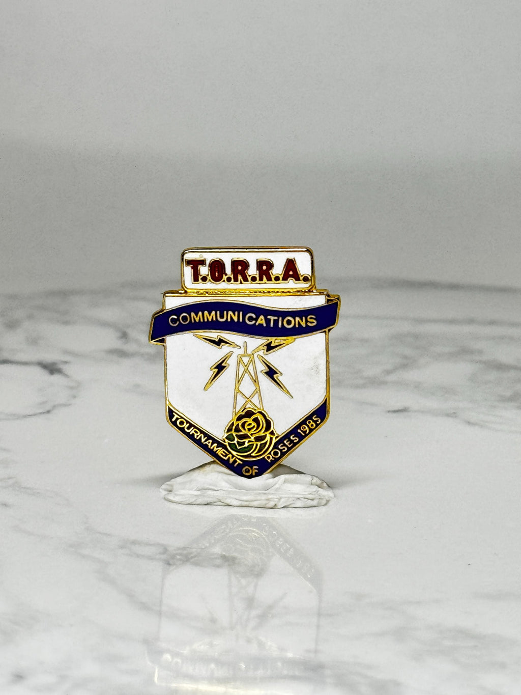 Vintage T.O.R.R.A. Communications Pin: Gold Enamel - 1985 Rose Parade