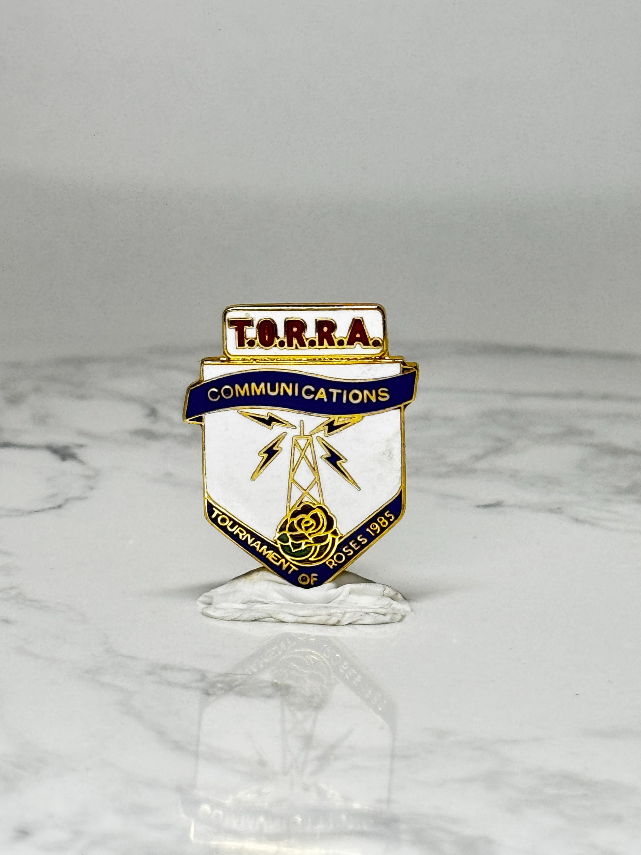 Vintage T.O.R.R.A. Communications Pin: Gold Enamel - 1985 Rose Parade