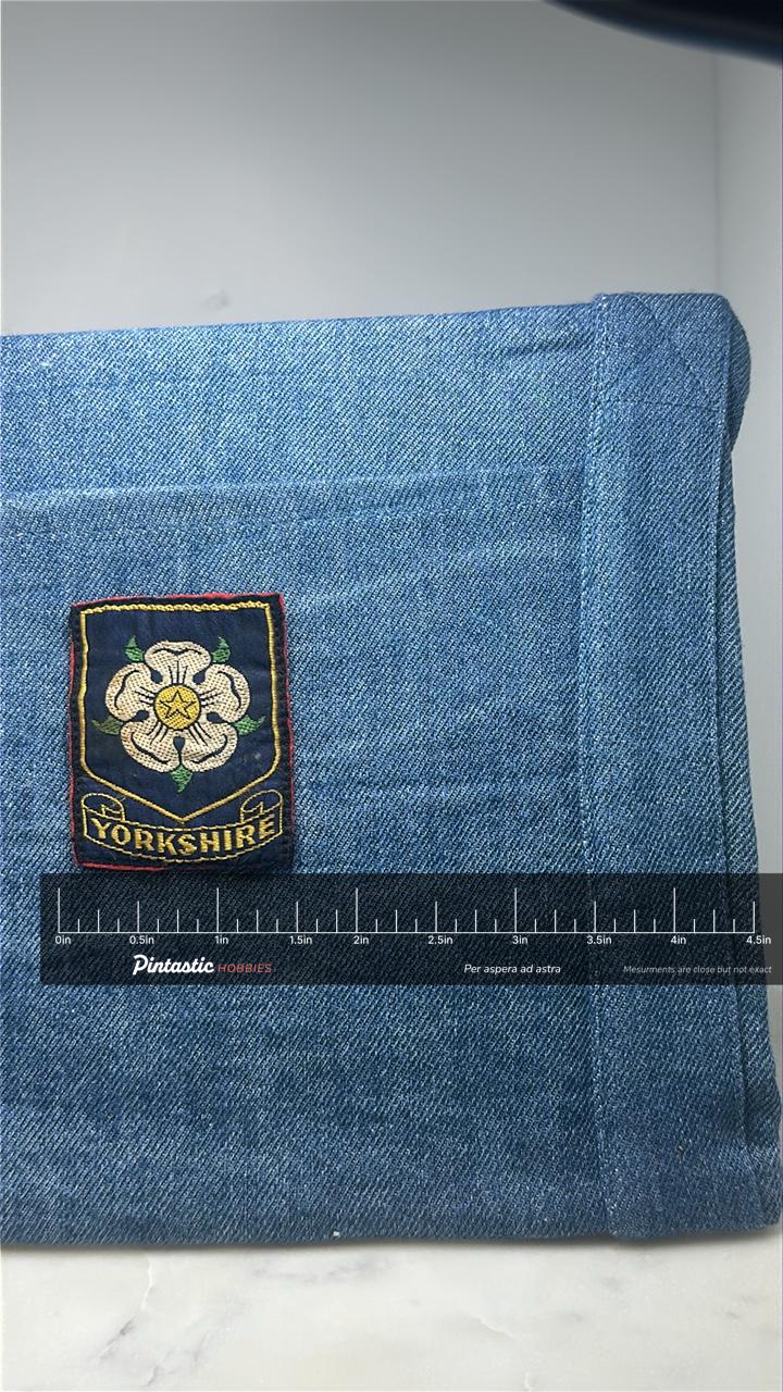 Yorkshire Rose Collectable Patch: Navy Gold - England Souvenir Accessory with ruler overlay for size reference