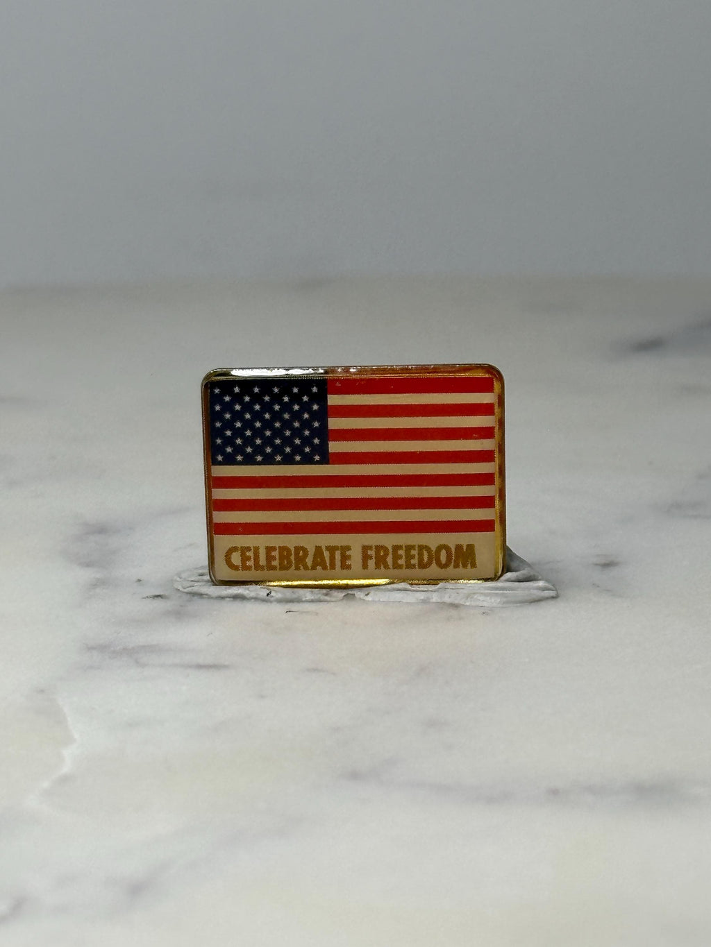 Vintage American Flag Lapel Pin: Gold Tone - Celebrate Freedom