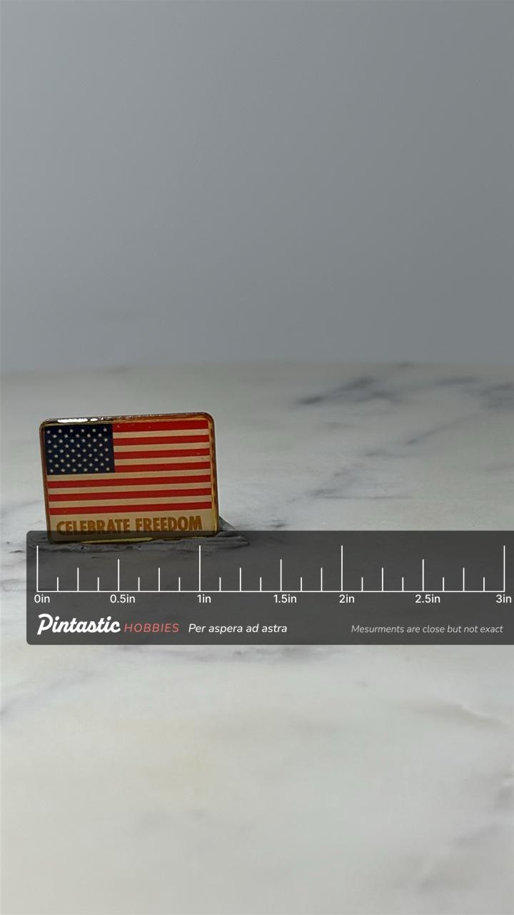 Vintage American Flag Lapel Pin: Gold Tone - Celebrate Freedom with ruler overlay for size reference