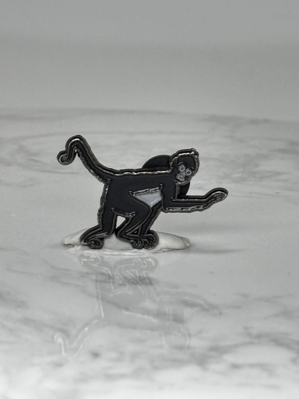 Monkey Enamel Lapel Pin: Black Silver Tone - Animal Accessory