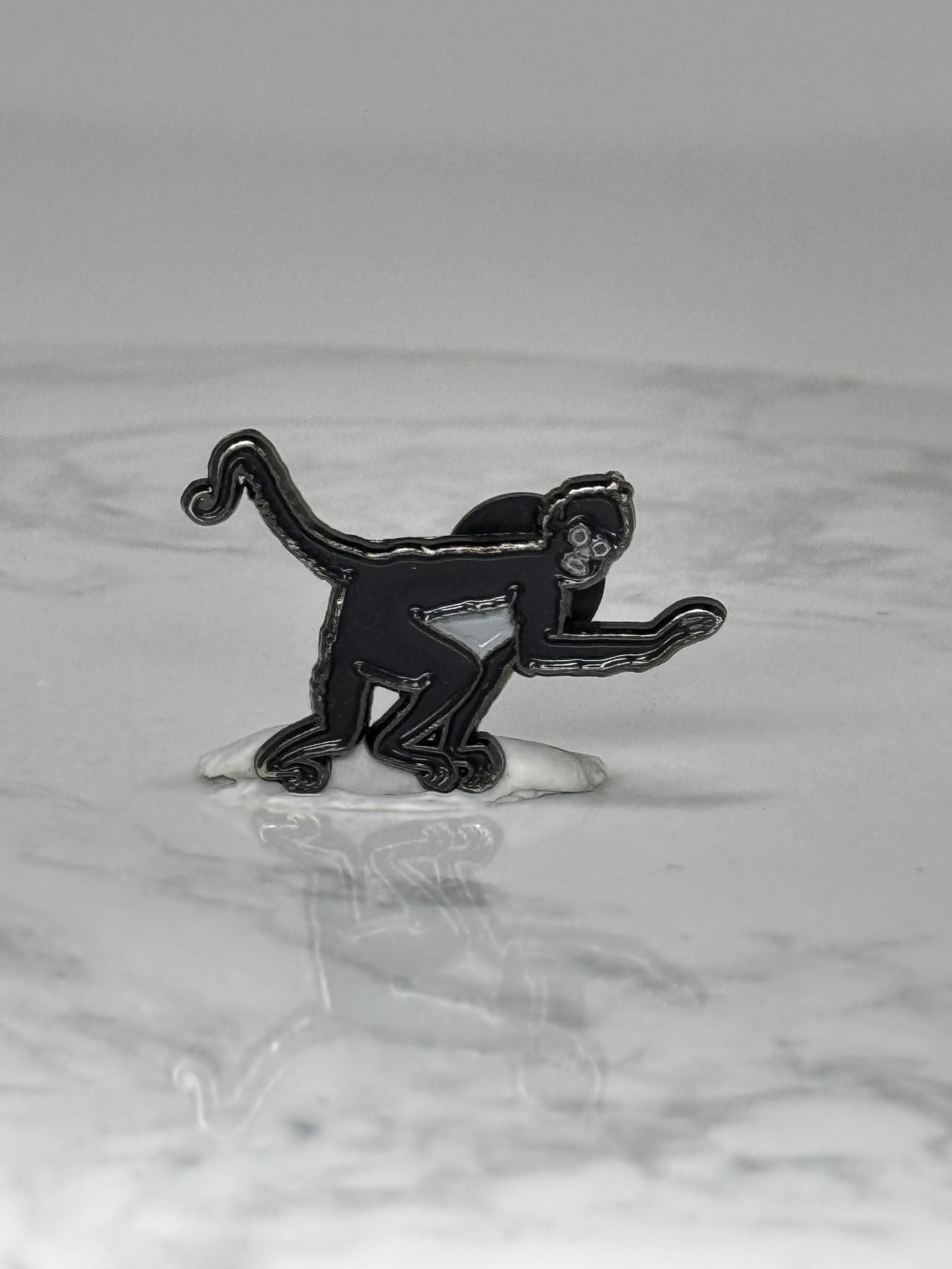 Monkey Enamel Lapel Pin: Black Silver Tone - Animal Accessory