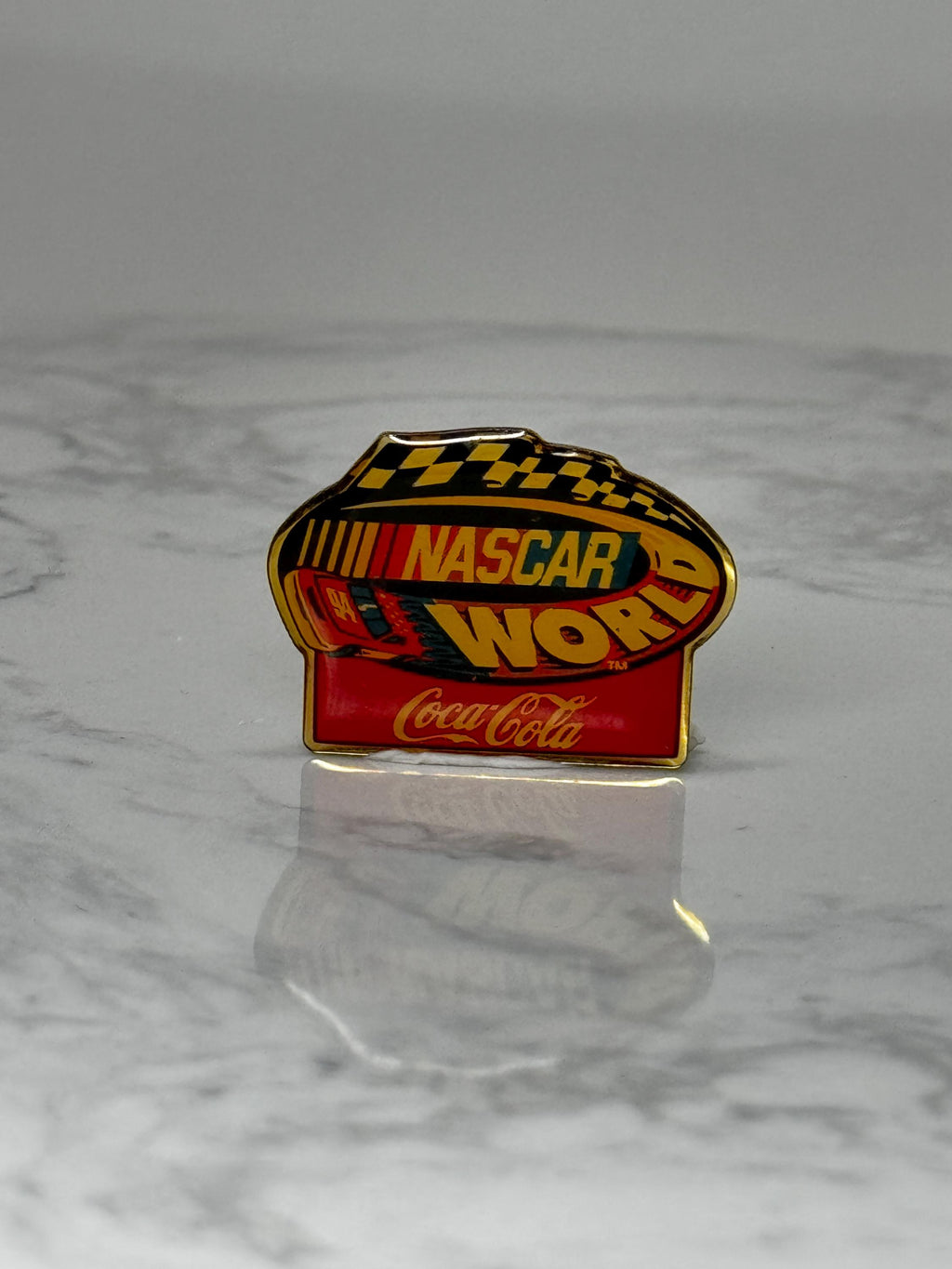 Vintage NASCAR World Lapel Pin: Gold Tone Enamel - Racing Era Accessory