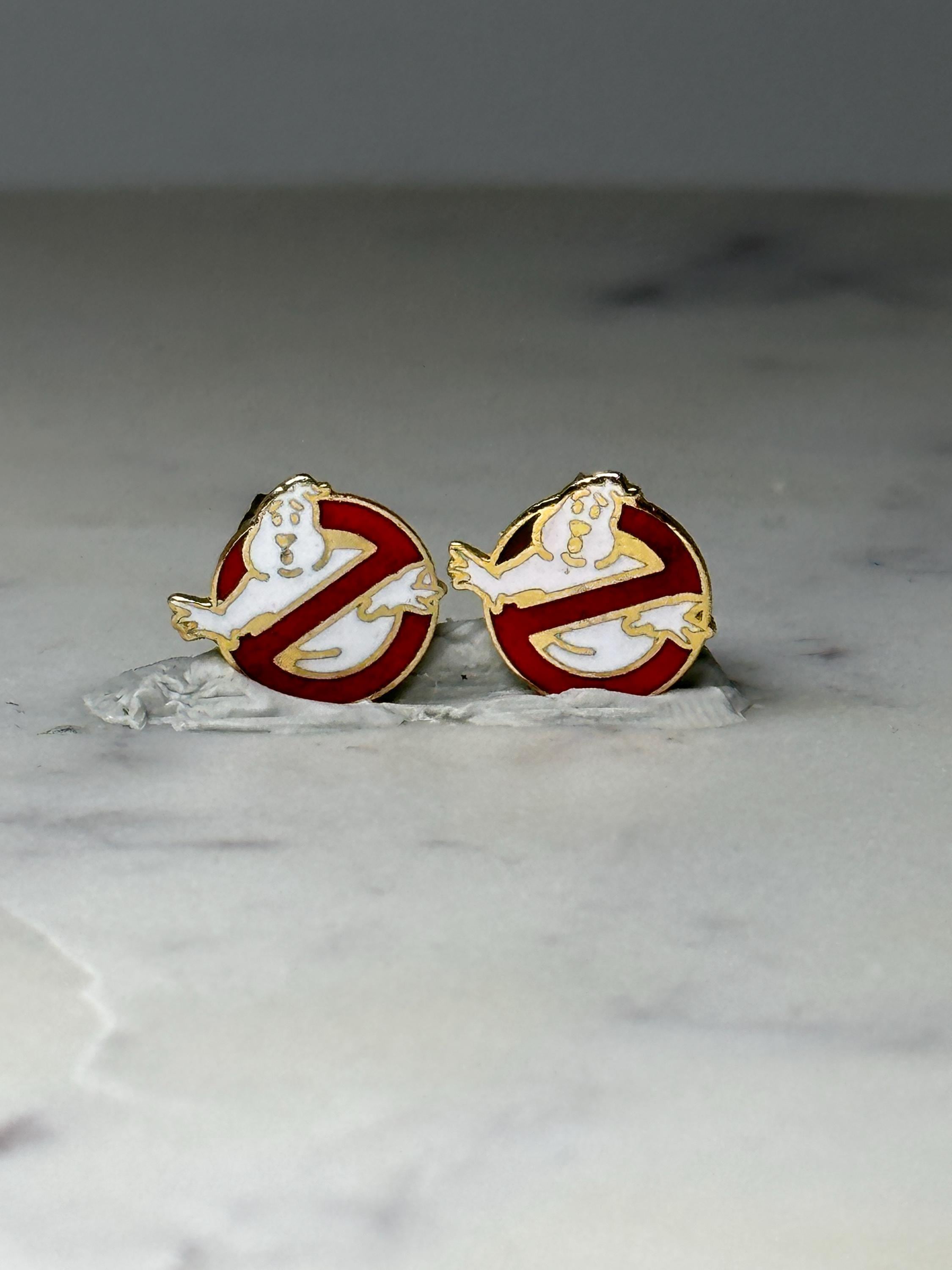 Ghostbusters Logo Enamel Earrings: No Ghost Symbol Stud Earrings - Vintage Movie Jewelry