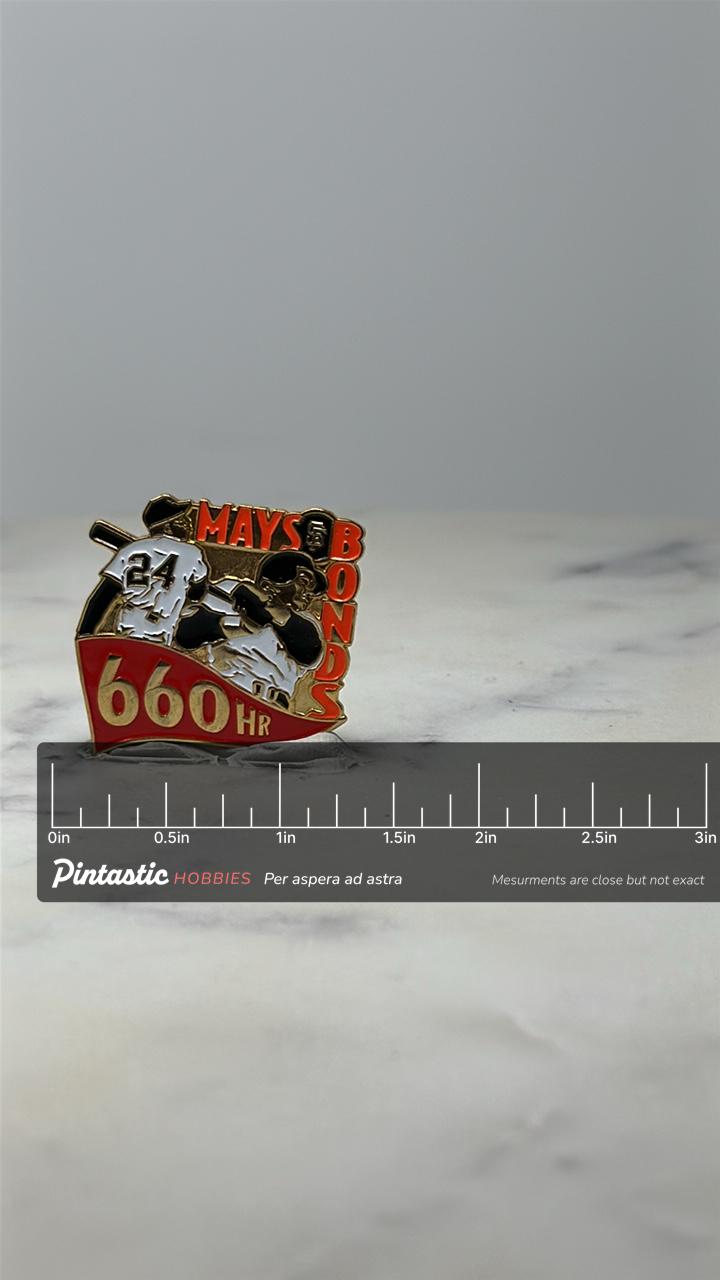 Vintage SF Giants Barry Bonds 660 HR Pin: Gold Tone - MLB Era Accessory with ruler overlay for size reference